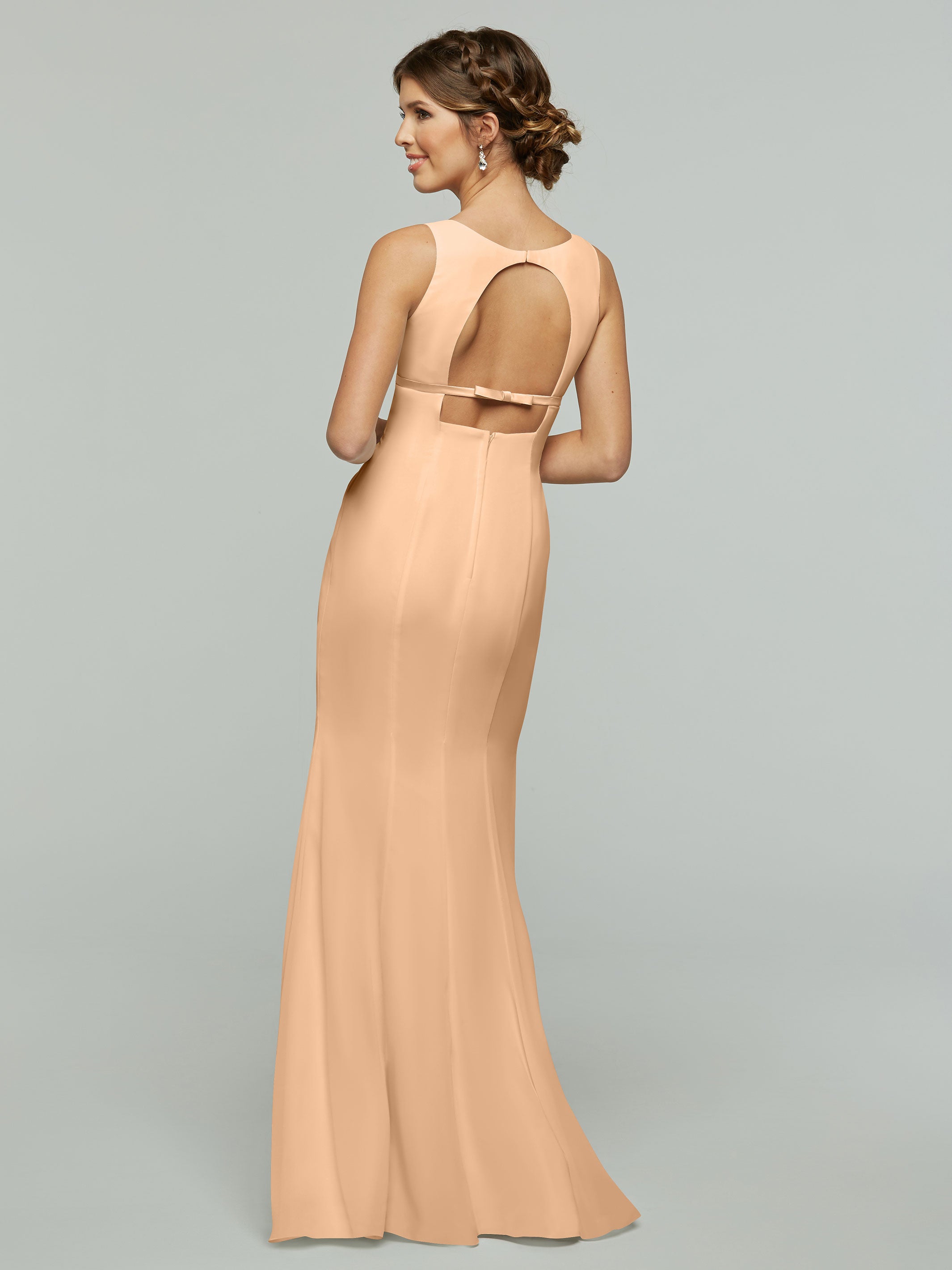 Elegant 80155 Fit and Flare Chiffon Bridesmaid Dress with V-Neck & Satin Ribbon - Perfect for Weddings, Formal Events, and Special Occasions