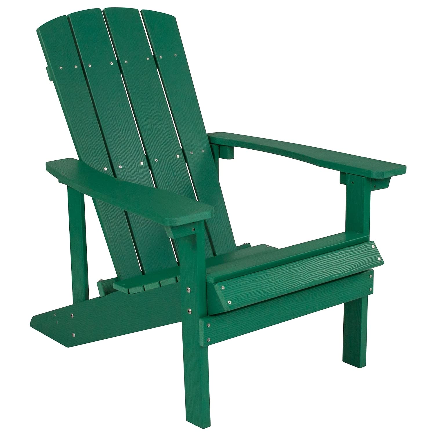 Flash Furniture Charlestown Commercial Grade Indoor/Outdoor Adirondack Chair - Weather Resistant Durable Poly Resin Deck & Patio Seating in Green - Perfect for Backyard, Garden, Poolside & Beach Relaxation