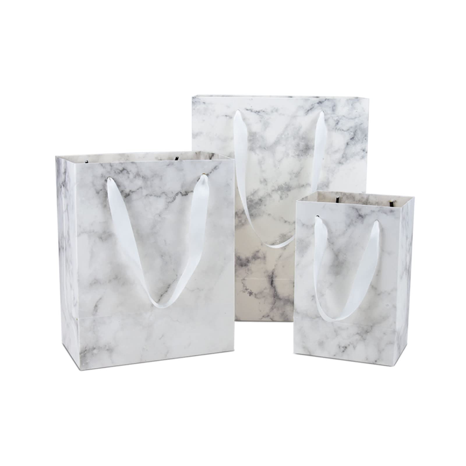 HUAPRINT Marble Pattern Gift Bags with Handles - 30 Pack Assorted Sizes (5.25x3.75x8, 8x5x10, 10x5x13 Inches) - Kraft Shopping Bags for Clothes, Retail, Party Favors & Weddings - Perfect for Birthday Gifts, Bridal Showers and Holiday Packaging
