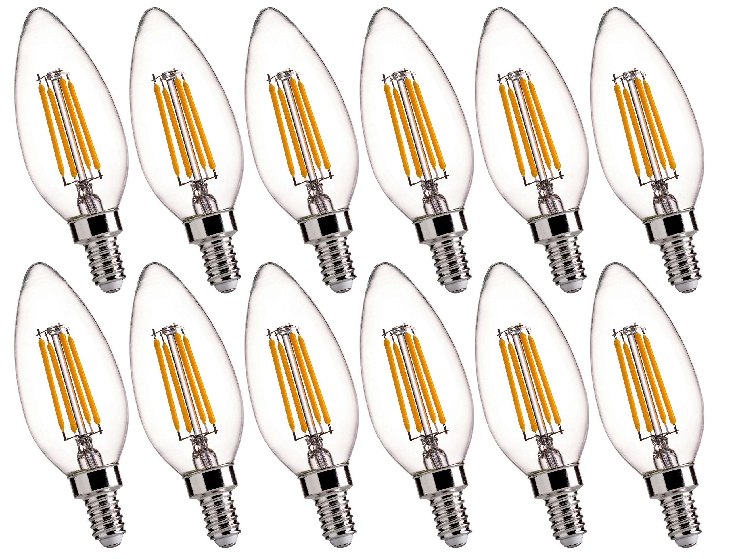 FLSNT B11 E12 LED Candelabra Bulbs 60W Equivalent, Dimmable LED Candle Light Bulbs, 2700K Soft White Warm Light, Pack of 12 - Perfect for Chandeliers, Ceiling Fans, and Decorative Lighting