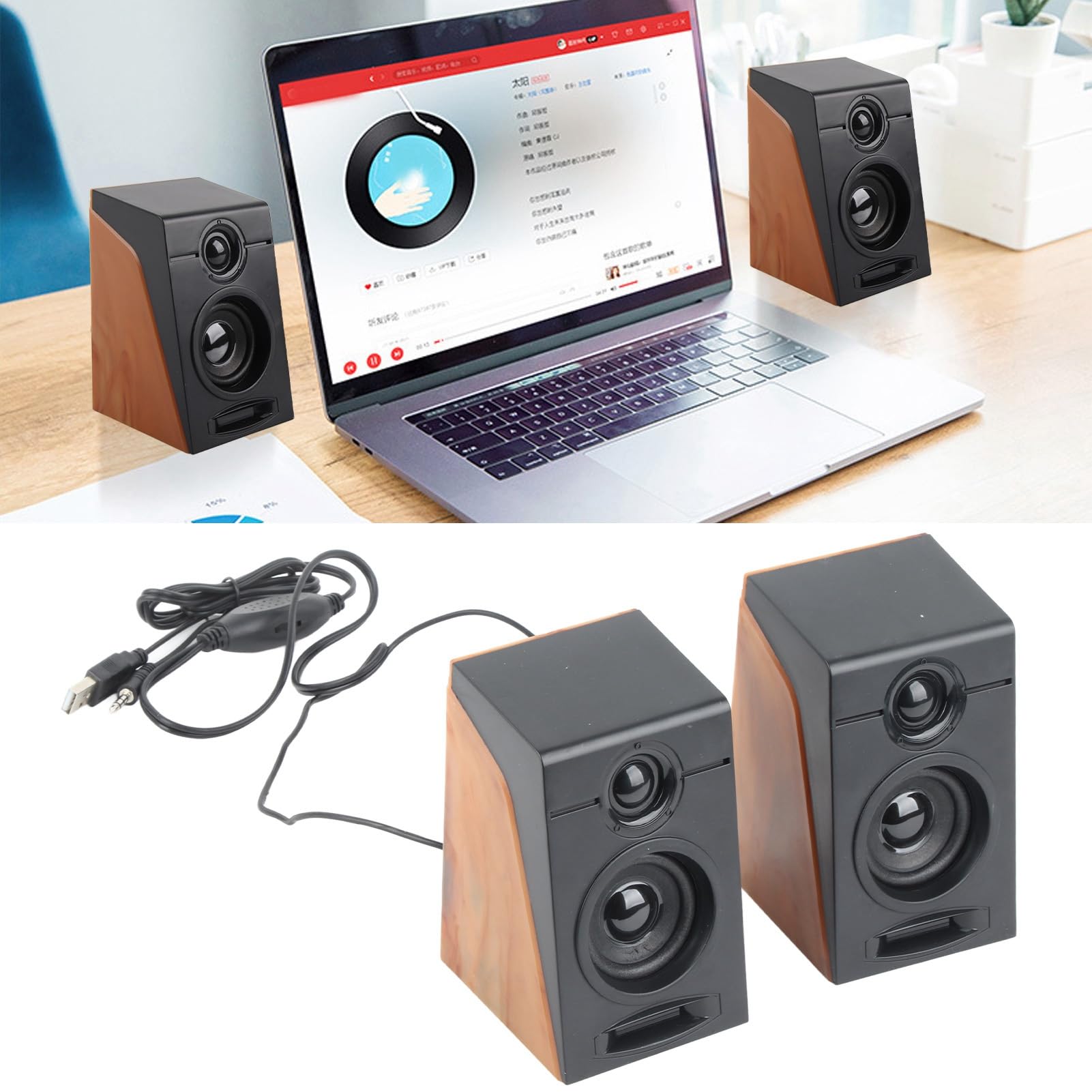 MUNEFE USB Powered PC Speakers - Wired Computer Speakers for Laptop, Desktop, TV & Smartphone - Compact Soundbar for Home Office, Gaming & Entertainment