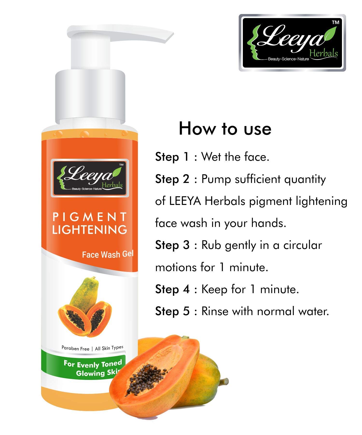 LEEYA Papaya & Fenugreek Face Wash Gel - 100gm | Blemish Lightening, Brightening, Pigmentation Treatment | Paraben-Free | For Glowing, Even-Toned Skin | Perfect for Daily Skincare Routine