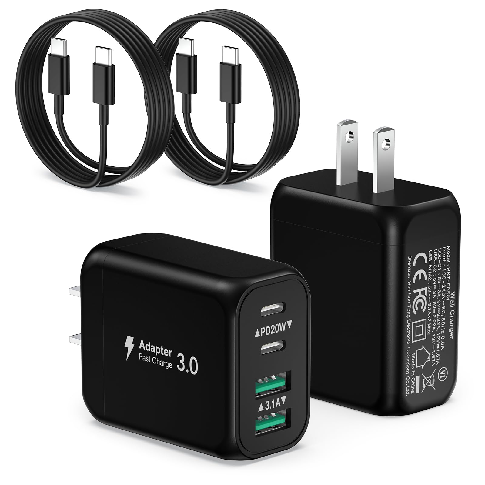 40W USB C Fast Charger Block 2-Pack with 6FT USB C to C Cable - 4-Port Wall Charger for iPhone 16/15/14/13 Pro Max, iPad, iWatch, Samsung Galaxy - Perfect for Home, Office & Travel Charging Multiple Devices Simultaneously