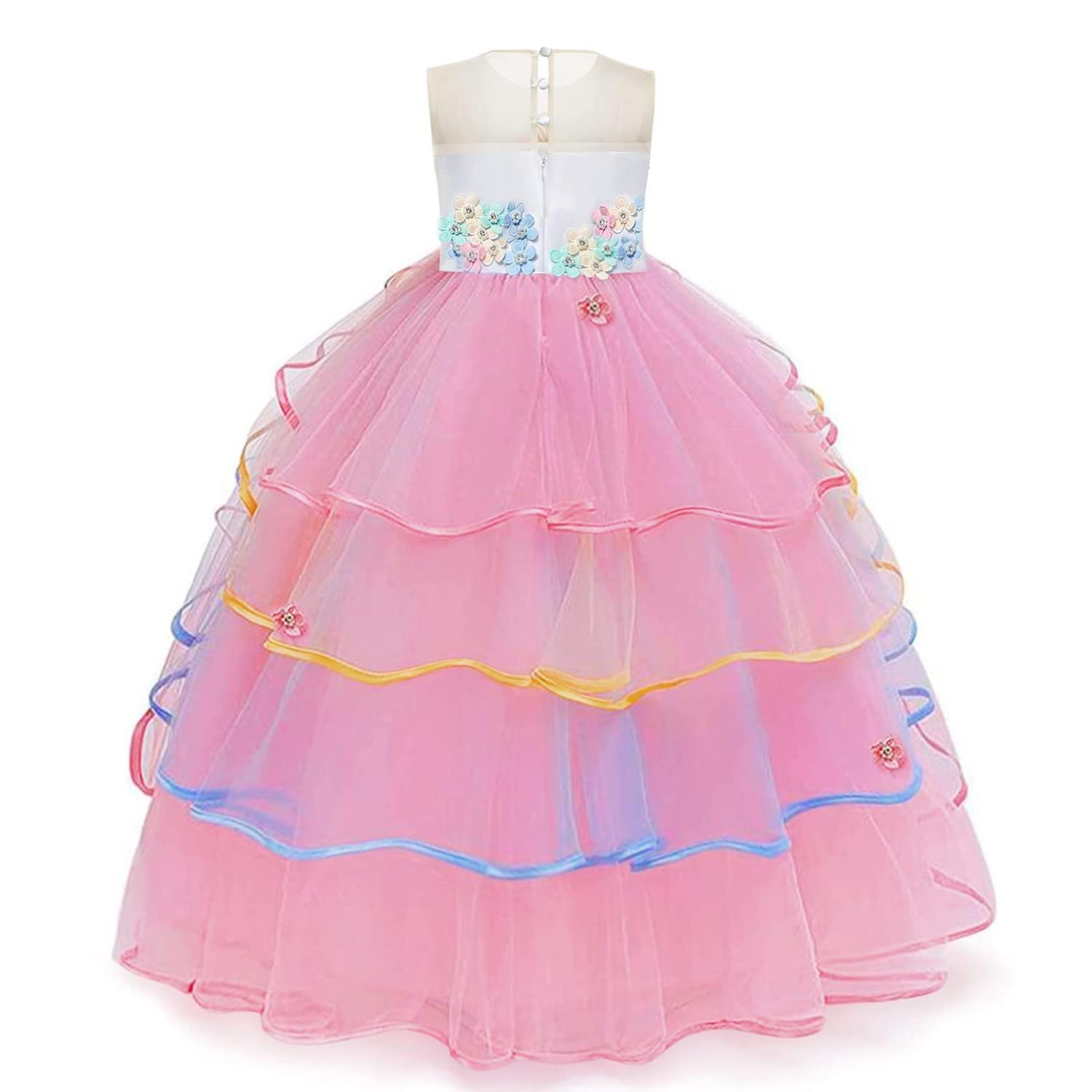 Magical Unicorn Princess Dress for Girls - Sparkly Long Satin Gown with Matching Unicorn Headband - Perfect for Birthday Parties, Pageants, Halloween & Fantasy Dress-Up Play