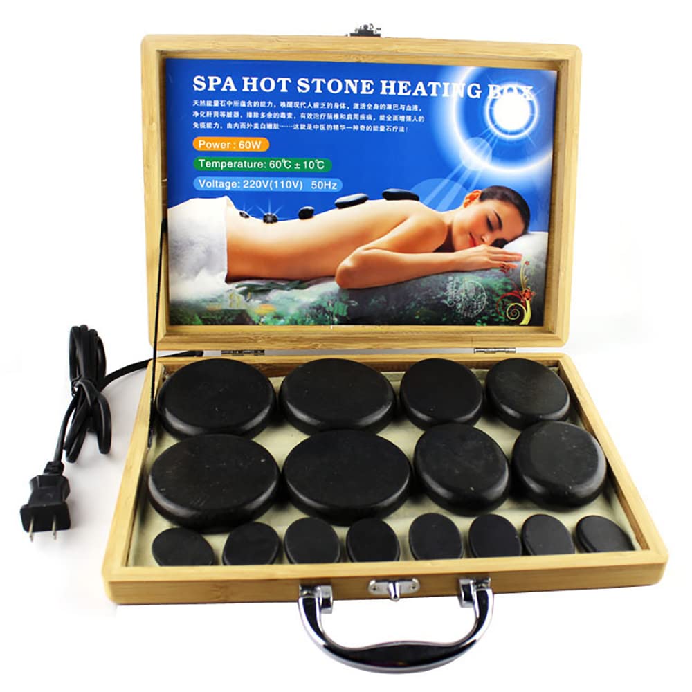 16-Piece Hot Stones Massage Kit with Heater & Warmer - Natural Basalt Stones for Home Spa, Relaxation & Pain Relief - Perfect for Professional Therapists & Self-Care Enthusiasts