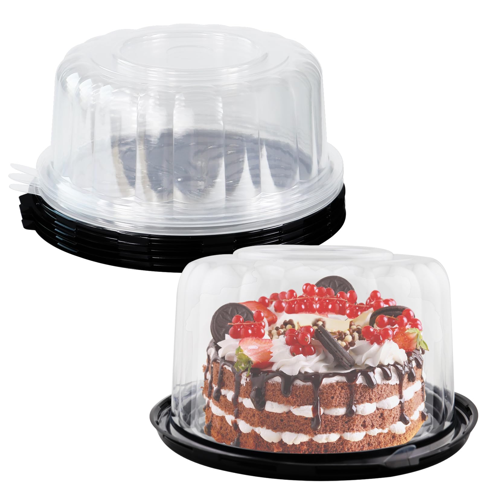 5-Pack 10-Inch Round Clear Plastic Cake Containers with Dome Lids - Disposable Pie Carriers & Bundt Cake Boxes for Baking, Dessert Display, and Party Serving