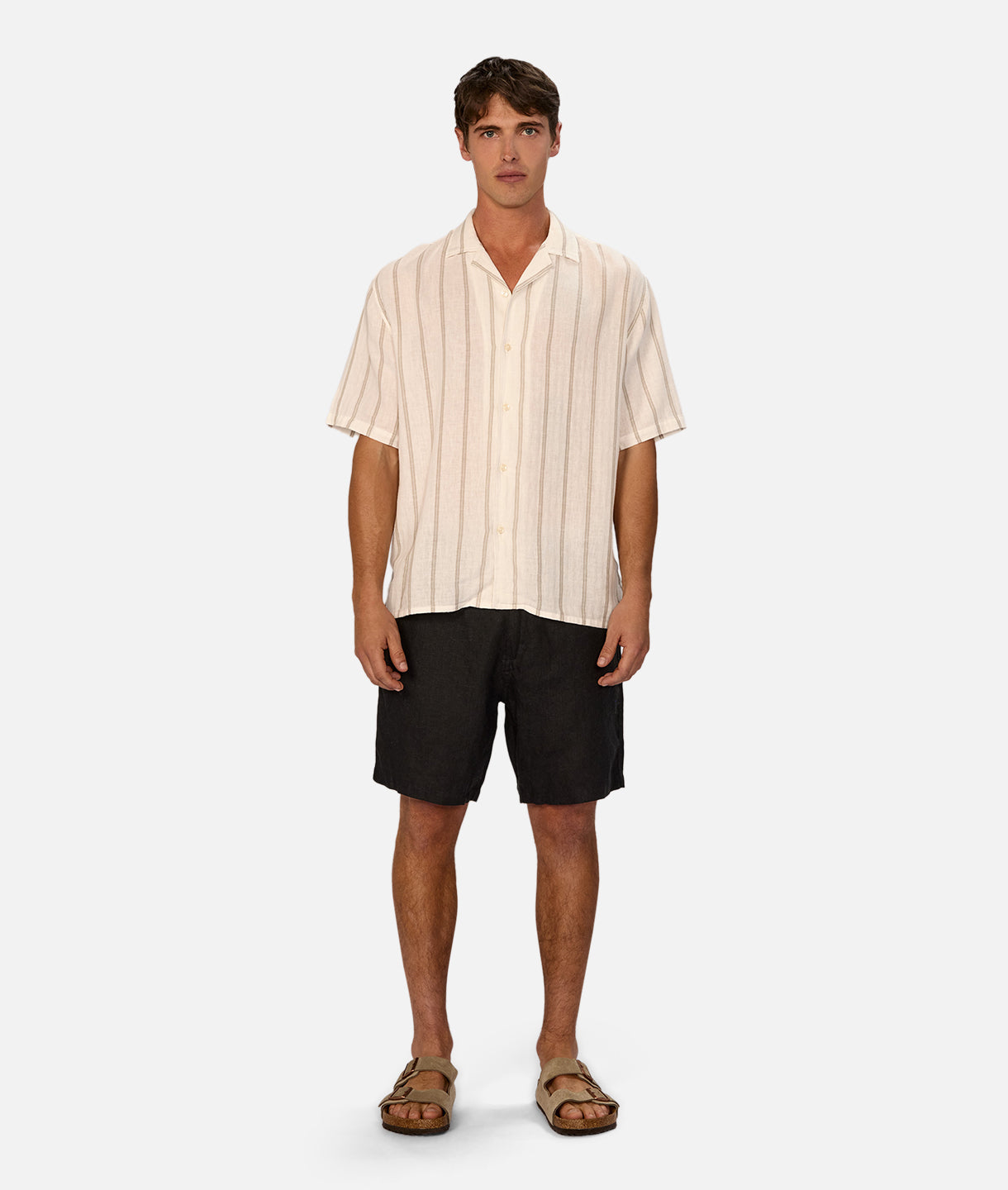 Premium Linen Short Sleeve Shirt for Men - Breathable & Comfortable Summer Casual Wear in Off White/Stone - Perfect for Beach Outings, Vacations & Outdoor Activities