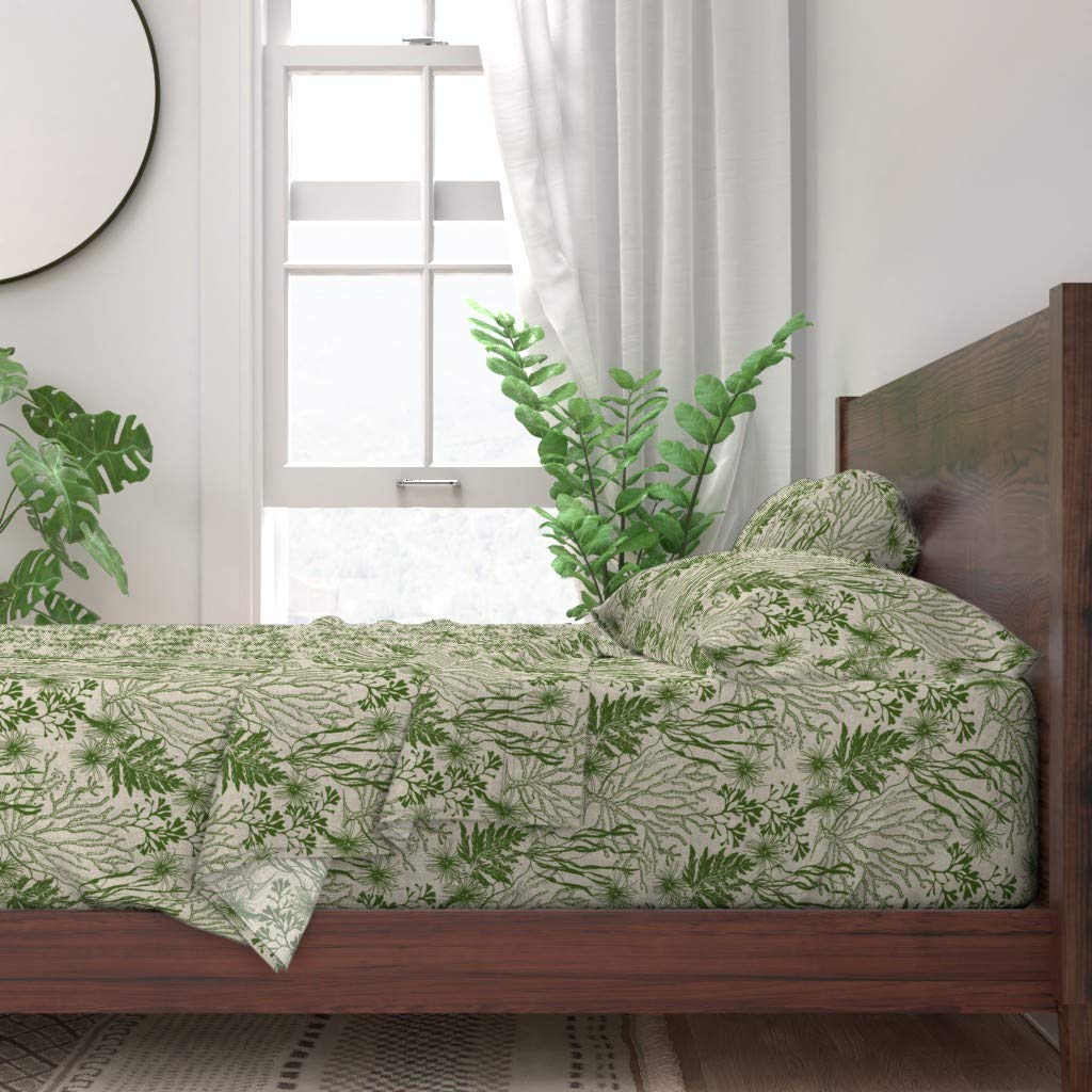 Premium 100% Cotton Twin Sheet Set (3-Piece) - Kelp Seaweed Coral Anemone Ocean Print | Soft Breathable Bedding for Coastal & Nautical Themed Bedrooms | Perfect for Beach Houses, Guest Rooms & Vacation Rentals