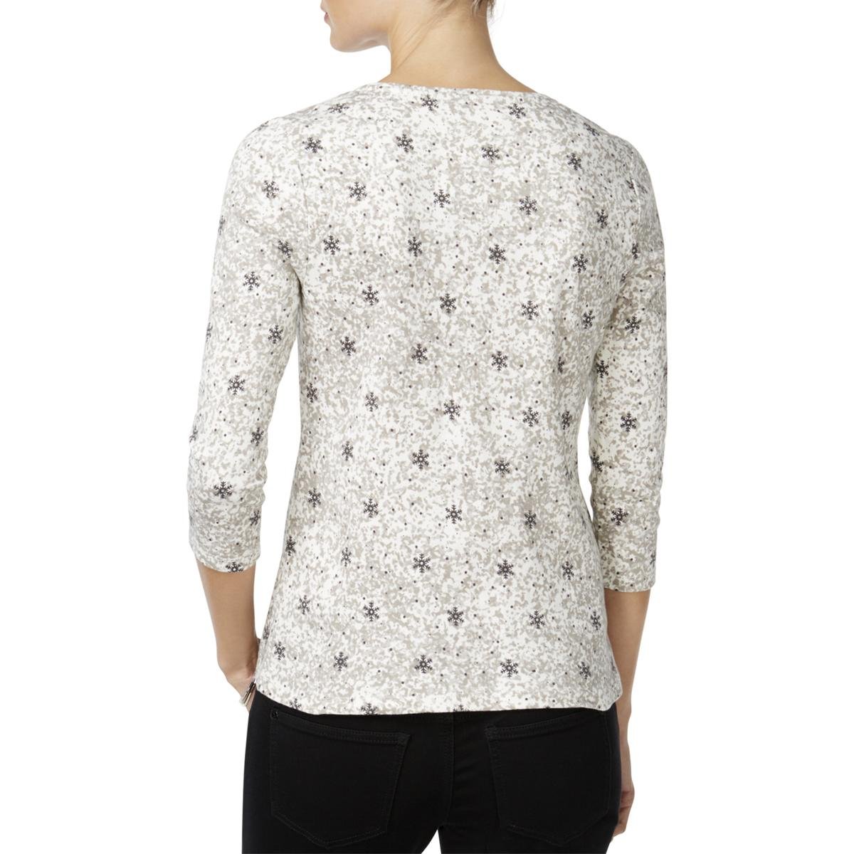 Charter Club Petite Printed Glitter-Accent Top Cloud Combo PXS - Stylish Women's Blouse for Casual Wear, Office Outfits & Night Out