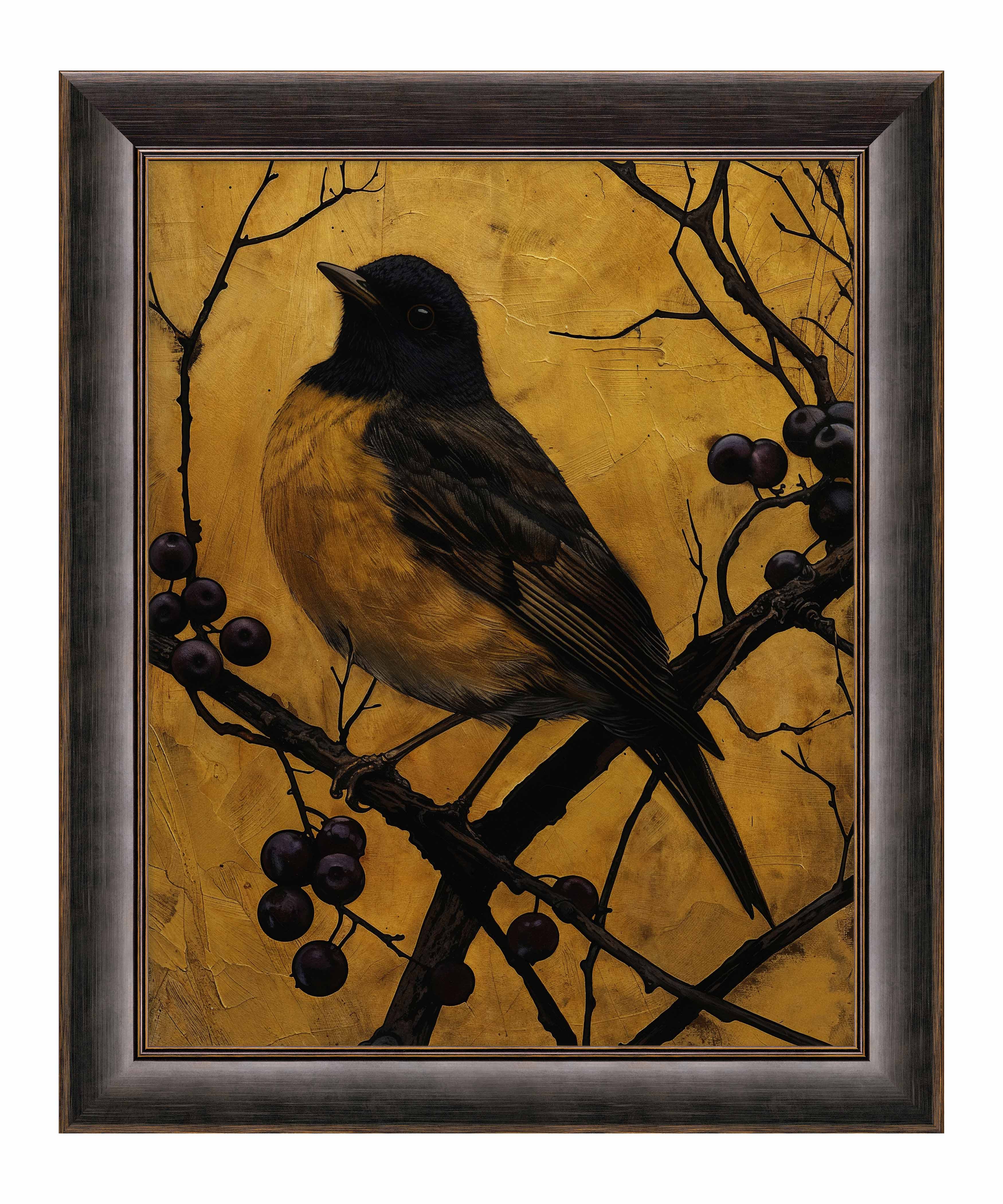 Golden Twilight Warbler Among Berries Limited Edition Canvas Wall Art - Nature Inspired Home Decor for Living Room, Bedroom & Office