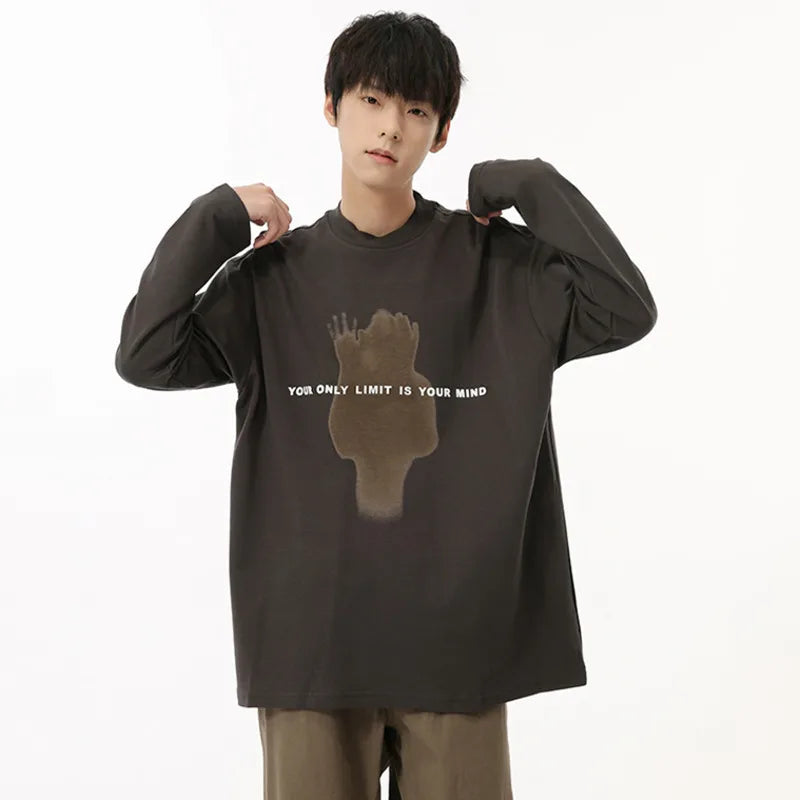 American Style Men's T-Shirts - Letter Print Round Neck Long Sleeve Pullover Tops for Fall Fashion | Casual Wear, Street Style & Layering Essential