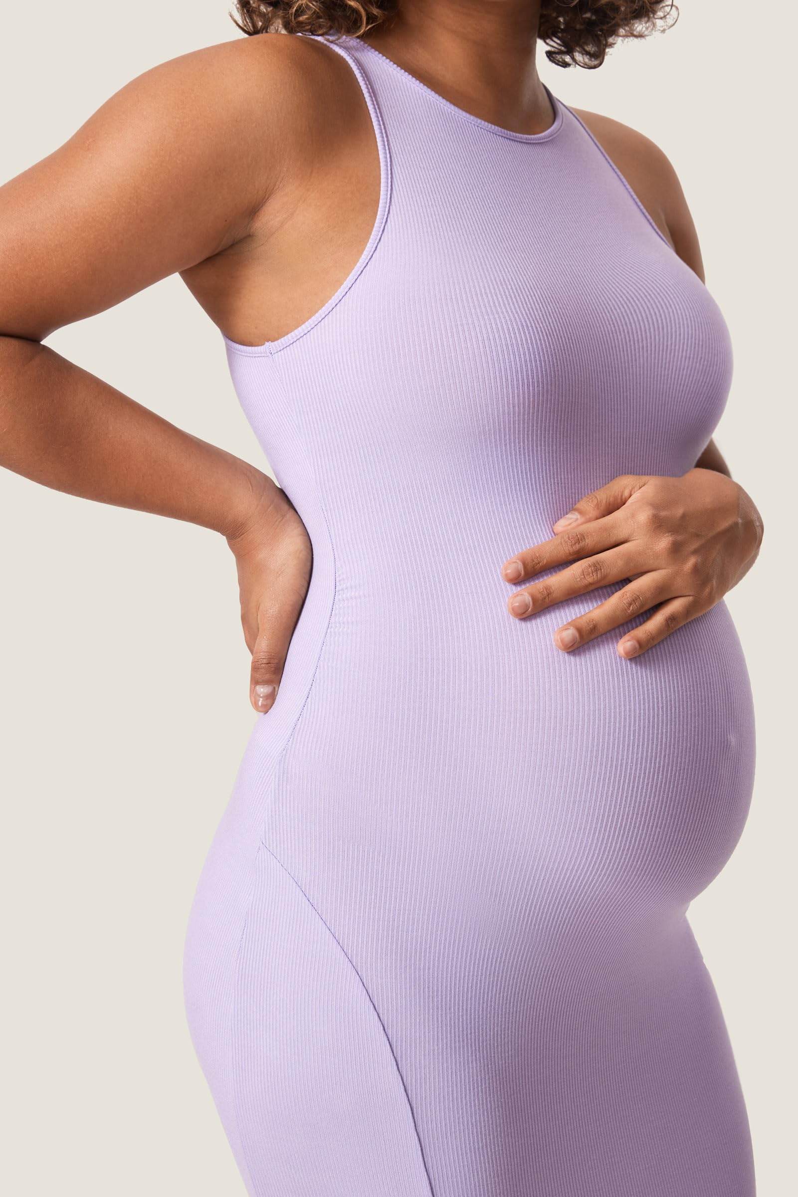Momanda Women's Maternity Dress - Ribbed Sleeveless Bodycon Dress with Crew Neck for Pregnancy, Nursing & Baby Shower | Comfortable Stretchy Casual Outfit for Expecting Mothers