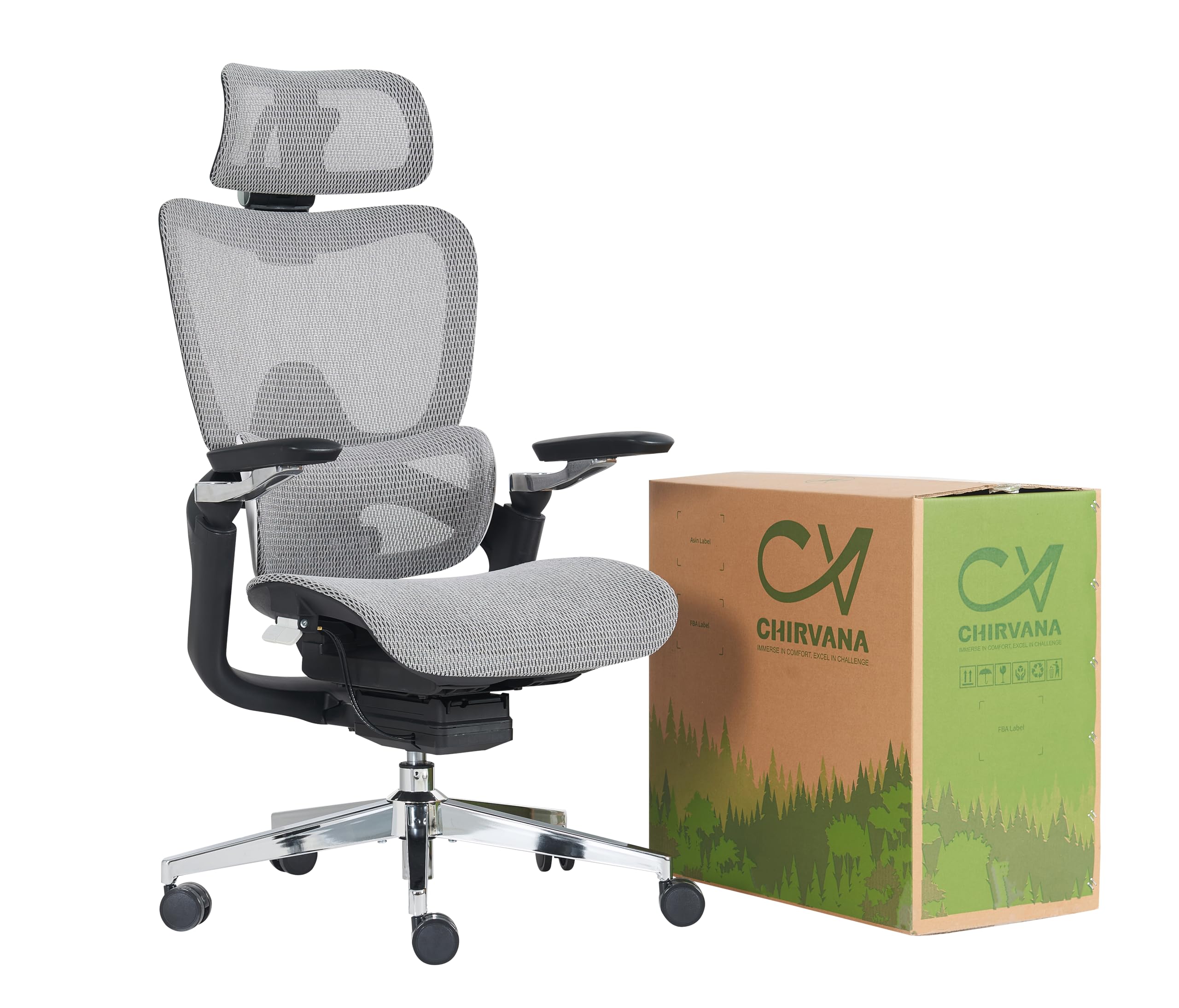 Ergonomic Mesh Office Chair with Lumbar Support - Big and Tall Computer Gaming Chair, Adjustable Headrest & 5D Armrests, 90-130° Recline, BIFMA Certified - Perfect for Home Office, Gaming & Workspaces (Grey, Model Zen)