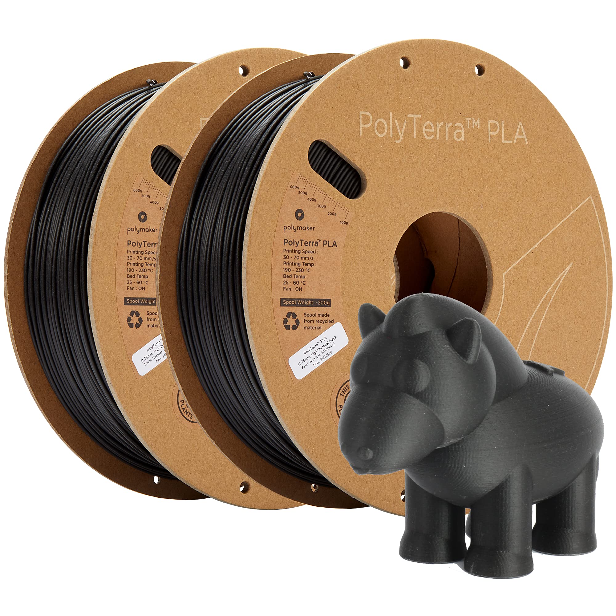 Polymaker Matte Black PLA Filament 1.75mm 3D Printer Filament Bundle - 2 Rolls (2x1kg) PolyTerra PLA for Smooth Prints | Perfect for Cosplay, Prototypes & Home Decor Projects
