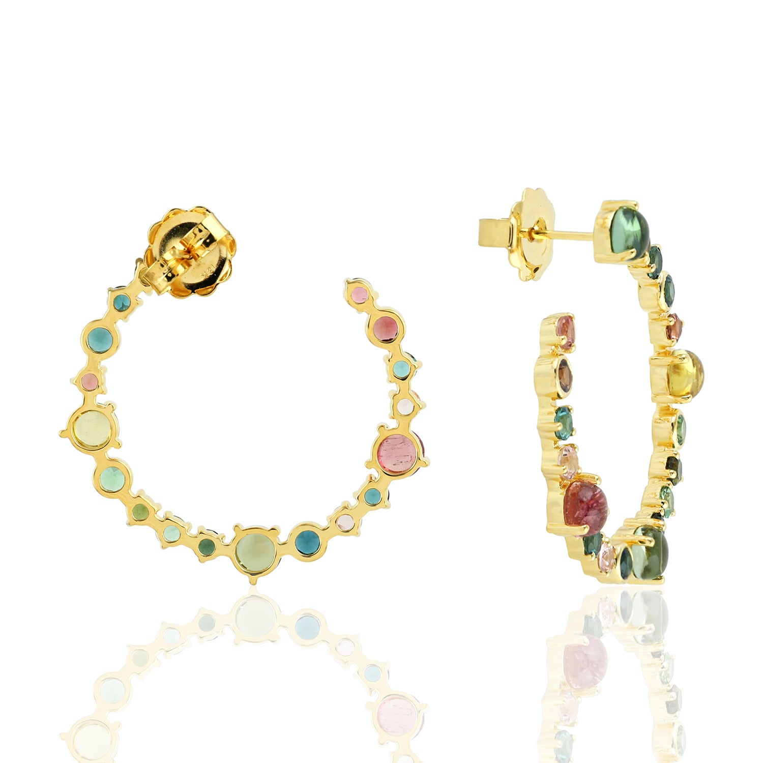 18K Yellow Gold Multi-Color Tourmaline Gemstone Stud Earrings - Perfect for Weddings, Parties & Everyday Elegance