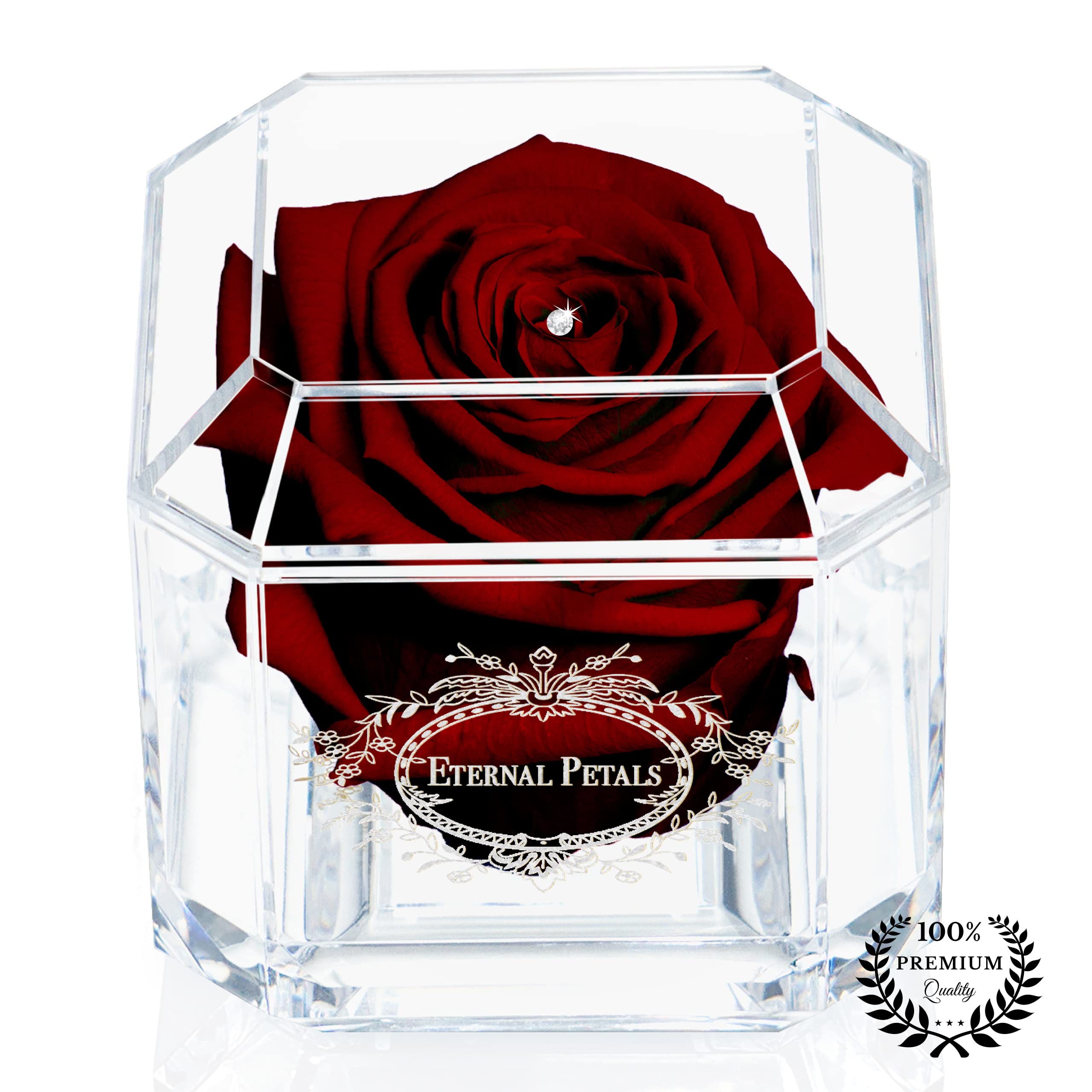 Eternal Preserved Real Rose in Burgundy with Swarovski Crystal - Lasts for Years - Perfect for Anniversaries, Valentine's Day & Romantic Gifts