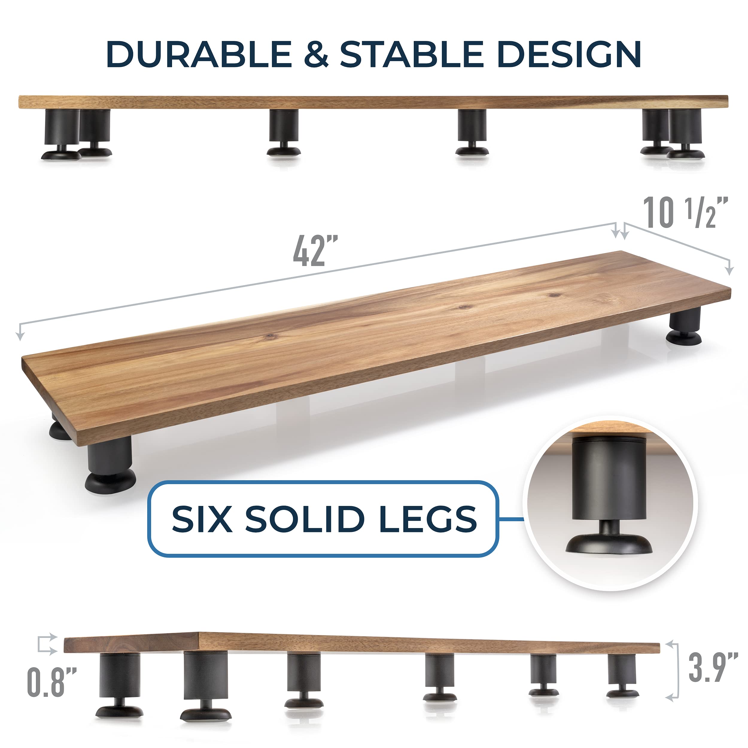 Premium Nordik Large Dual Monitor Riser for 2 - Handmade Acacia Hardwood Computer & Laptop Stand with Storage - Desk Organizer for TV, Monitors & Office Accessories - Perfect for Home Office & Gaming Setup