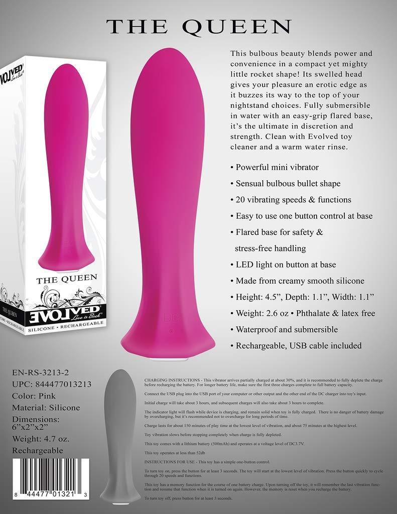 Evolved Novelties The Queen Rechargeable Waterproof Vibrator - 10 Speeds for Women, G-Spot & Clitoral Stimulation | Perfect for Couples Play, Solo Pleasure & Underwater Use