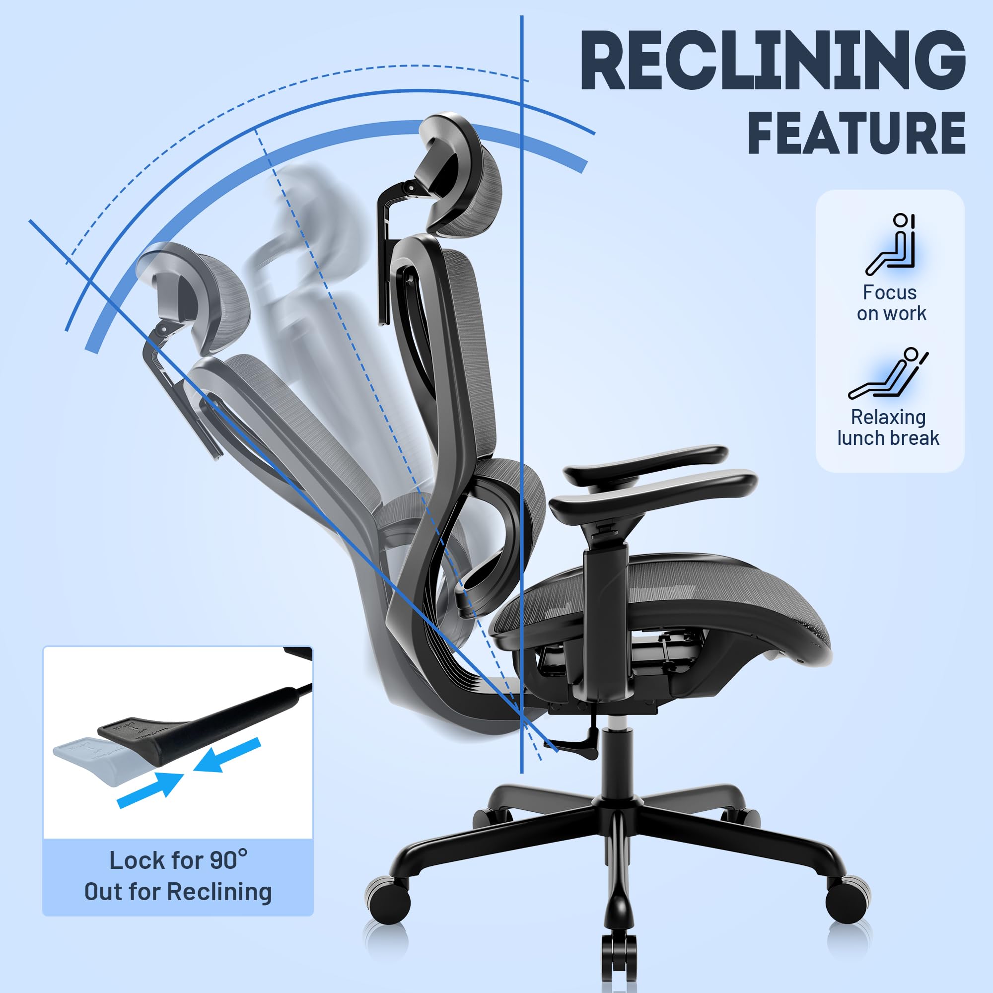 T11 Ergonomic Office Chair - High Back Desk Chair with Adjustable Lumbar Support, Magic Armrests & Wide Headrest - Comfortable Executive Mesh Chair for Big and Tall Users - Perfect for Home Office, Gaming & Remote Work