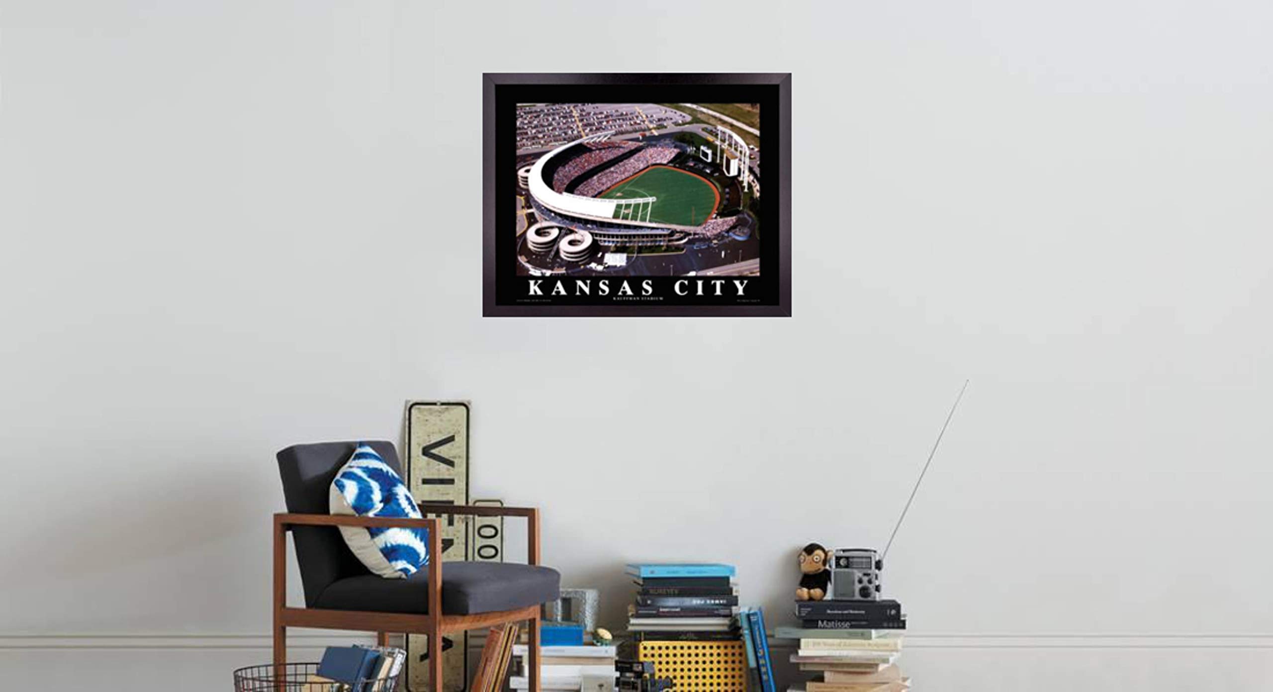 Kauffman Stadium Baseball Wall Art - 23x29 Inch Framed Print Poster | Kansas City Royals Game Field & Ball Park Aerial View | Home Decor for Bedroom, Living Room, Office | Perfect Gift for Baseball Fans, Men & Women