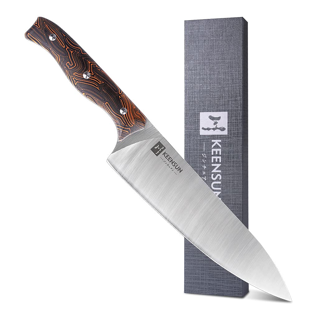 KEENSUN 8 Inch Professional Chef Knife - VG10 Stainless Steel Kitchen Knife with Rust Resistant Damascus Blade & G10 Handle - Ultra Sharp Cooking Knife for Slicing, Dicing, Chopping - Perfect for Home Chefs and Professional Kitchens