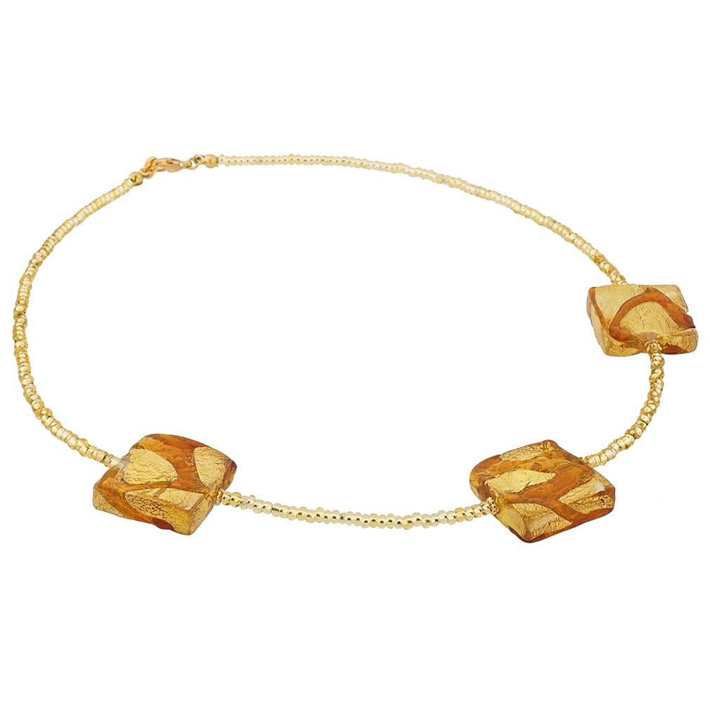 Venetian Murano Glass Royal Cognac Square Pendant Necklace - Elegant Jewelry for Women, Perfect for Parties, Weddings & Special Occasions