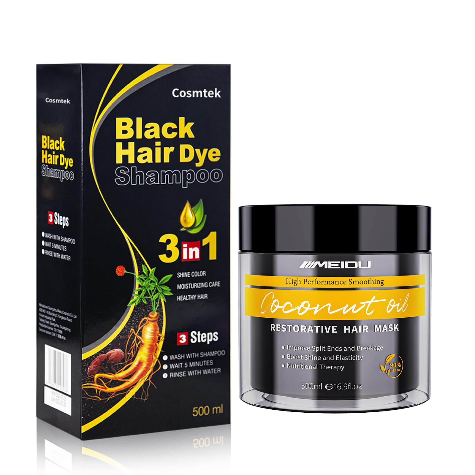 Keratin Hair Dye Shampoo & Conditioner Set - Permanent Hair Color for Gray Coverage, Damaged Hair Repair Treatment (500ml x 2) | At-Home Hair Coloring & Salon-Quality Care for Color-Treated Hair