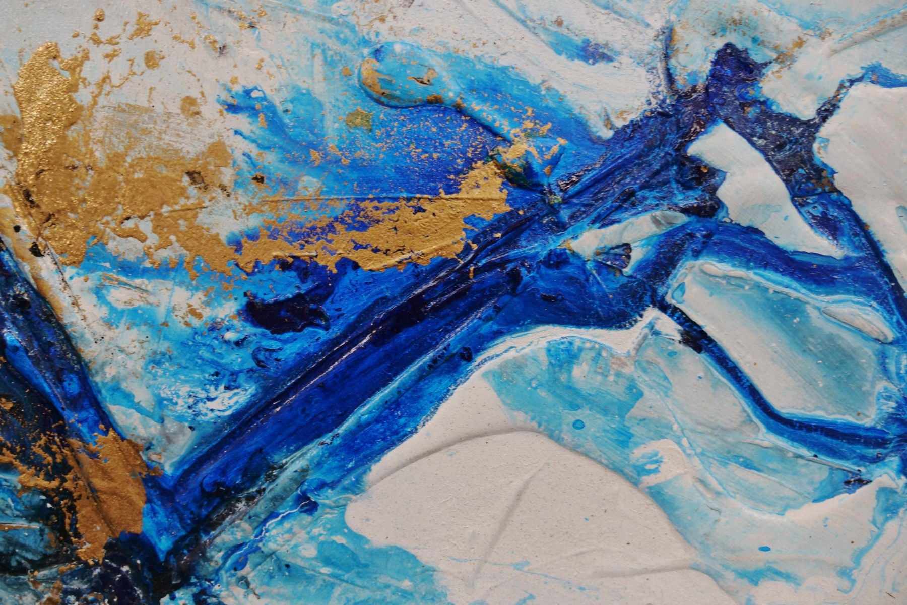 Golden Blue 190cm x 100cm Blue Gold Textured Abstract Canvas Wall Art - Modern Home Decor for Living Room, Bedroom & Office