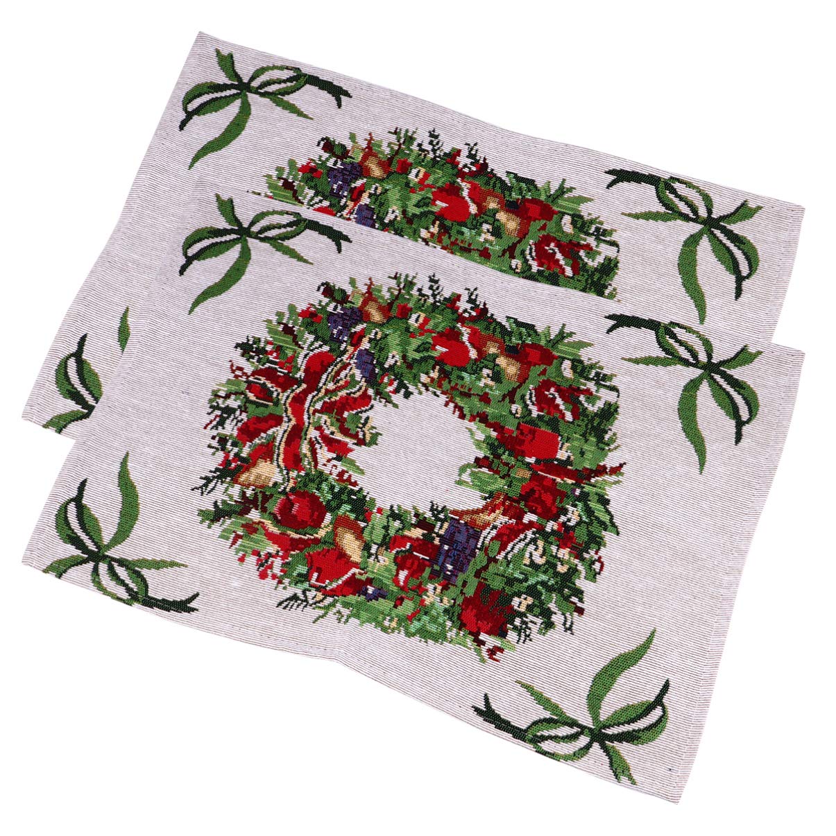 Amosfun 2 Pack Christmas Wreath Placemats - Holiday Table Mats for Xmas Dinner Party Decorations - Perfect for Festive Dining, Holiday Gatherings & Christmas Table Settings