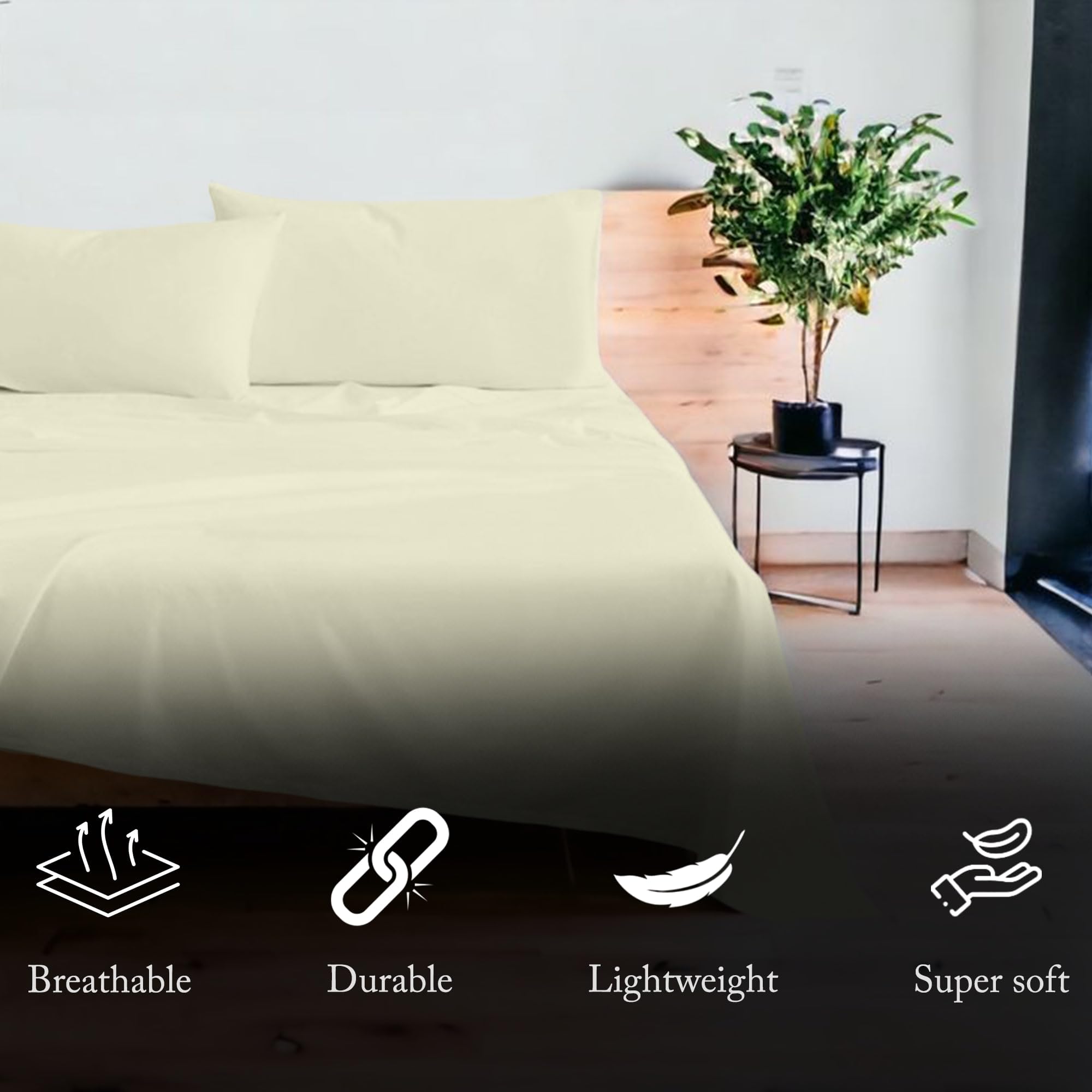 Premium 1000 Thread Count Egyptian Cotton Queen Sheet Set - 4 Piece Ivory Luxury Bedding with 17