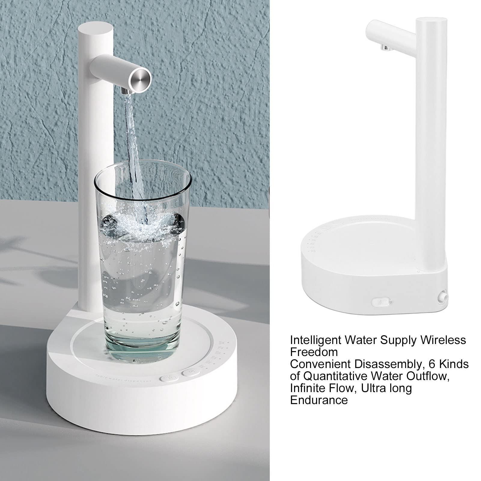 **Cordless Water Bottle Pump - Automatic Detachable Water Dispenser for Home, Kitchen, Office - Portable & Hands-Free Drinking Solution (White) - Perfect for Desks, Travel, and Outdoor Activities**