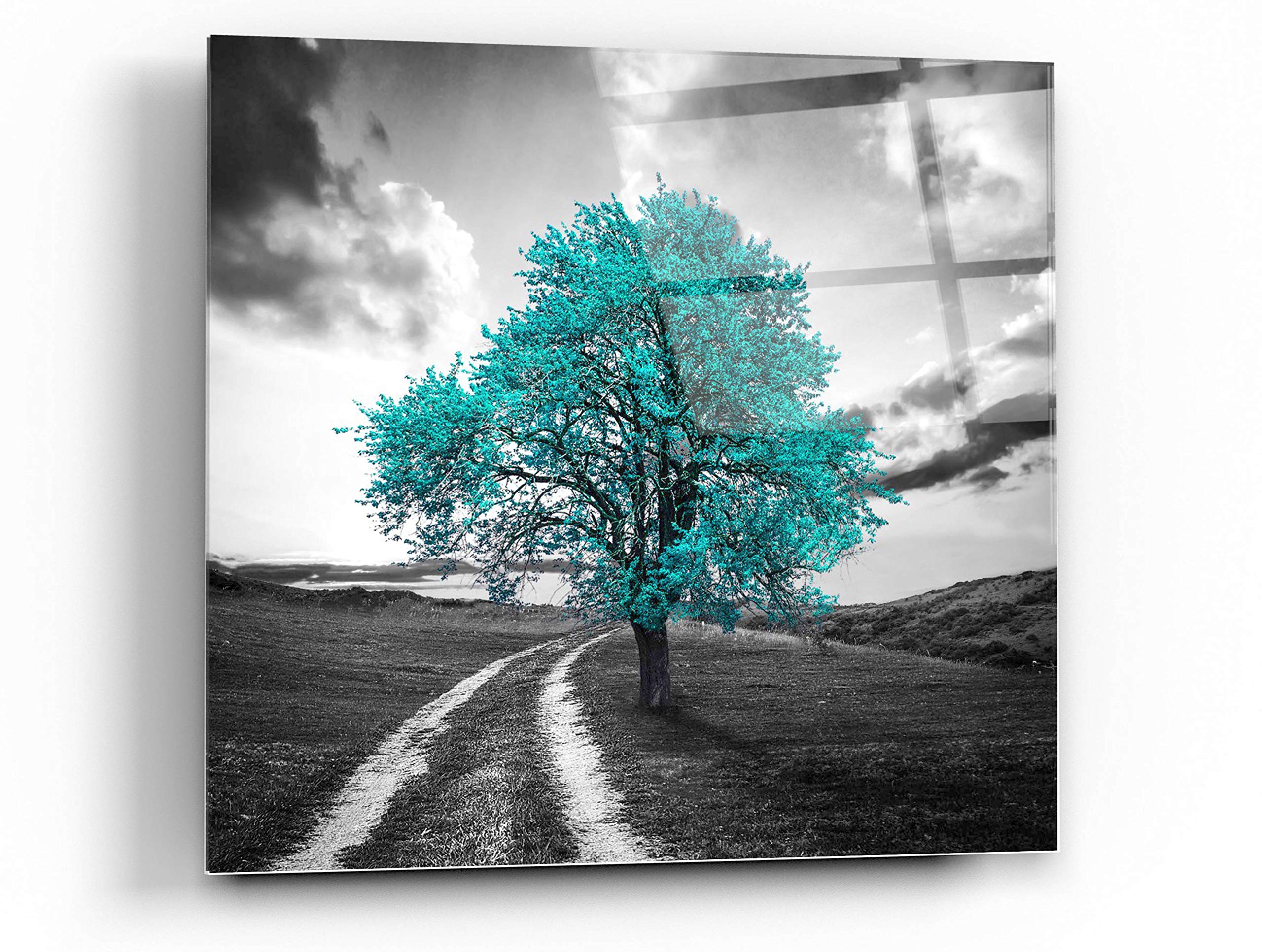 Epic Art 'Vibrant Tree Series: Cyan' Acrylic Glass Wall Art - 36x36 Inches Modern Home Decor for Living Room, Bedroom & Office