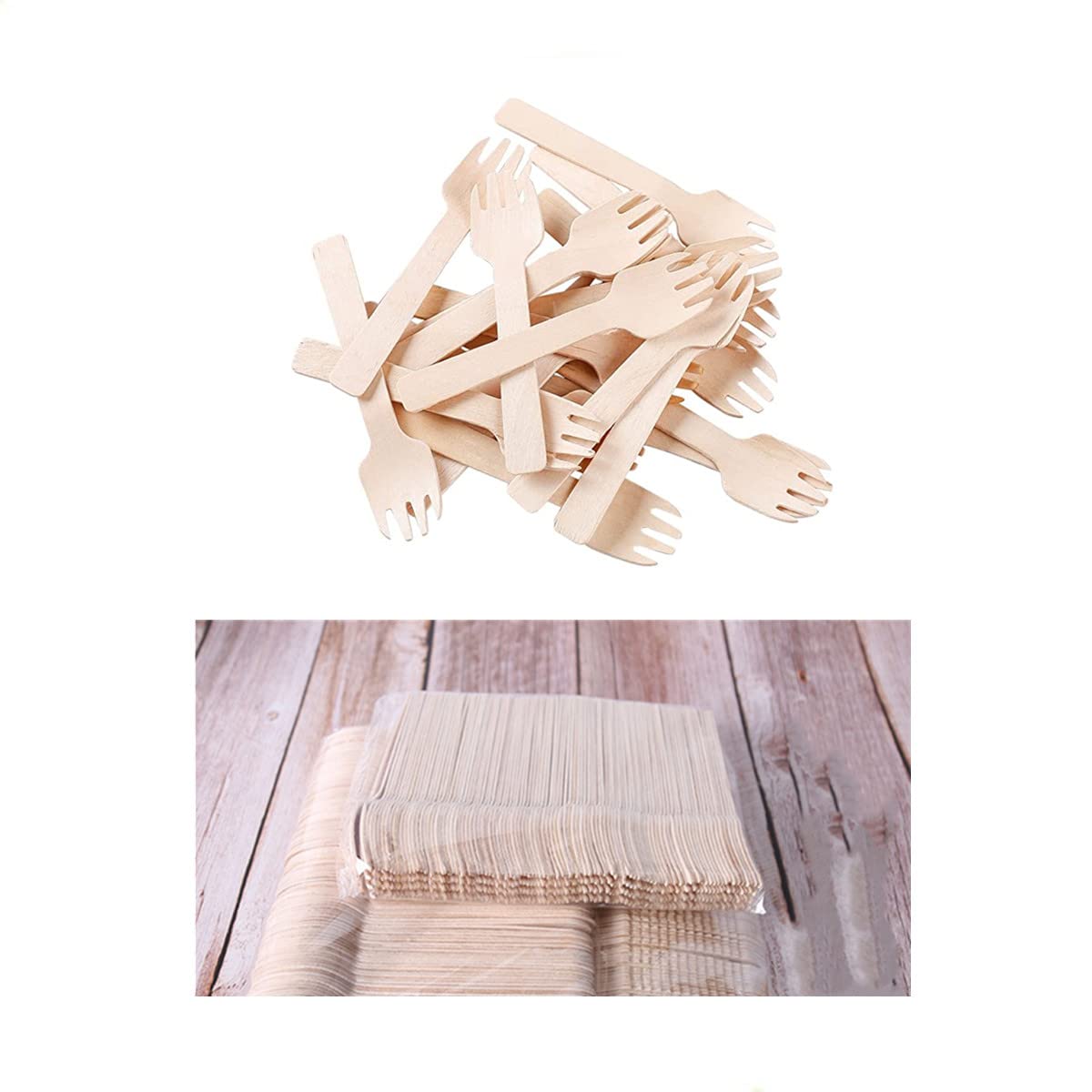 Eco-Friendly Mini Wooden Spork - 100PCS Disposable Bamboo Forks for Desserts, Appetizers & Cocktails | Perfect for Parties, Picnics & Sustainable Dining