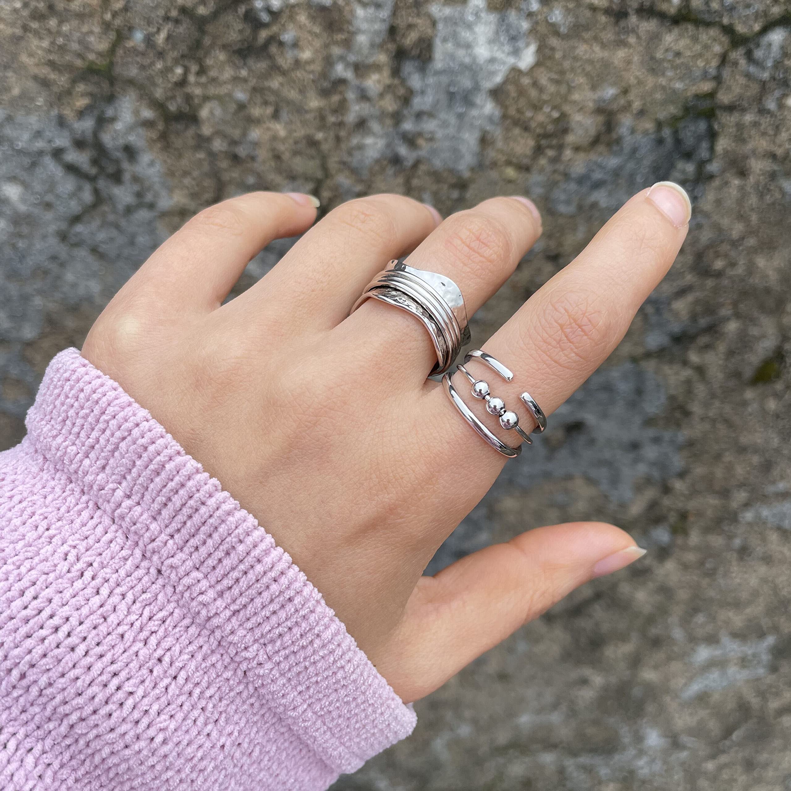 925 Sterling Silver Anxiety Ring with Beads - Spinning Fidget Ring for Women & Men - Stress Relief Worry Beads Jewelry - Perfect for ADHD, Anxiety, and Focus Aid at Work or Home