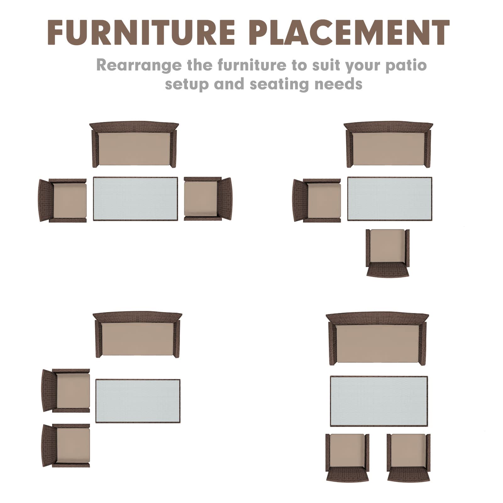 Outdoor Furniture 4-Piece Conversation Set - All-Weather Brown Wicker with Beige Cushions & Glass Coffee Table - Perfect for Patio, Garden, Poolside & Backyard Relaxation