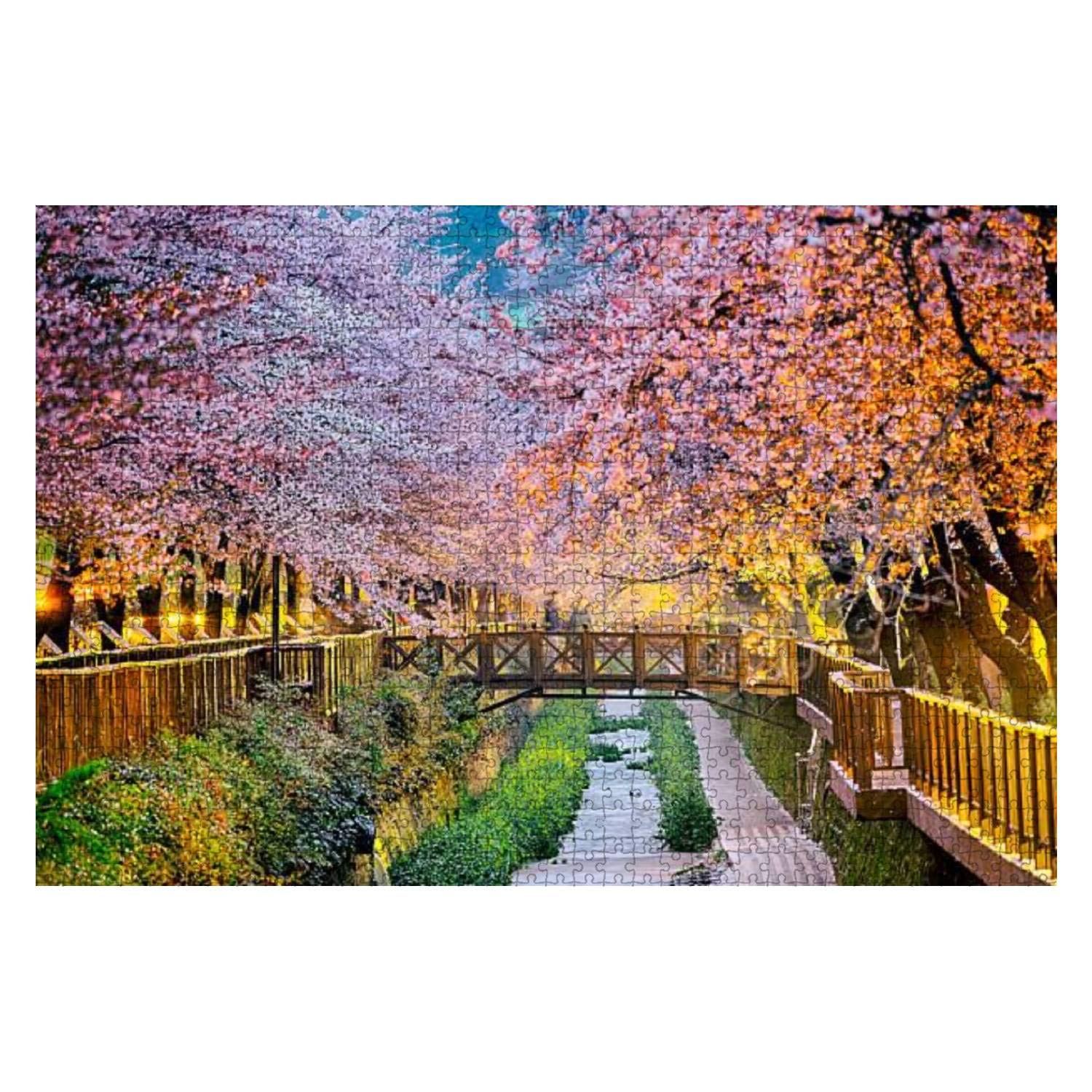 1000 Piece Wooden Jigsaw Puzzle - Beautiful Sakura Flowers in Busan, South Korea - Educational Puzzle Game for Adults & Kids - Stress Relief Toy - Perfect for Family Game Night, Classroom Activities & Mindfulness Relaxation