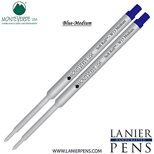 Monteverde Soft Roll Ballpoint W13 Ink Refills 2-Pack - Compatible with Waterman Style Pens - Blue Medium Tip 0.7mm - Smooth Writing for Office, School & Everyday Use
