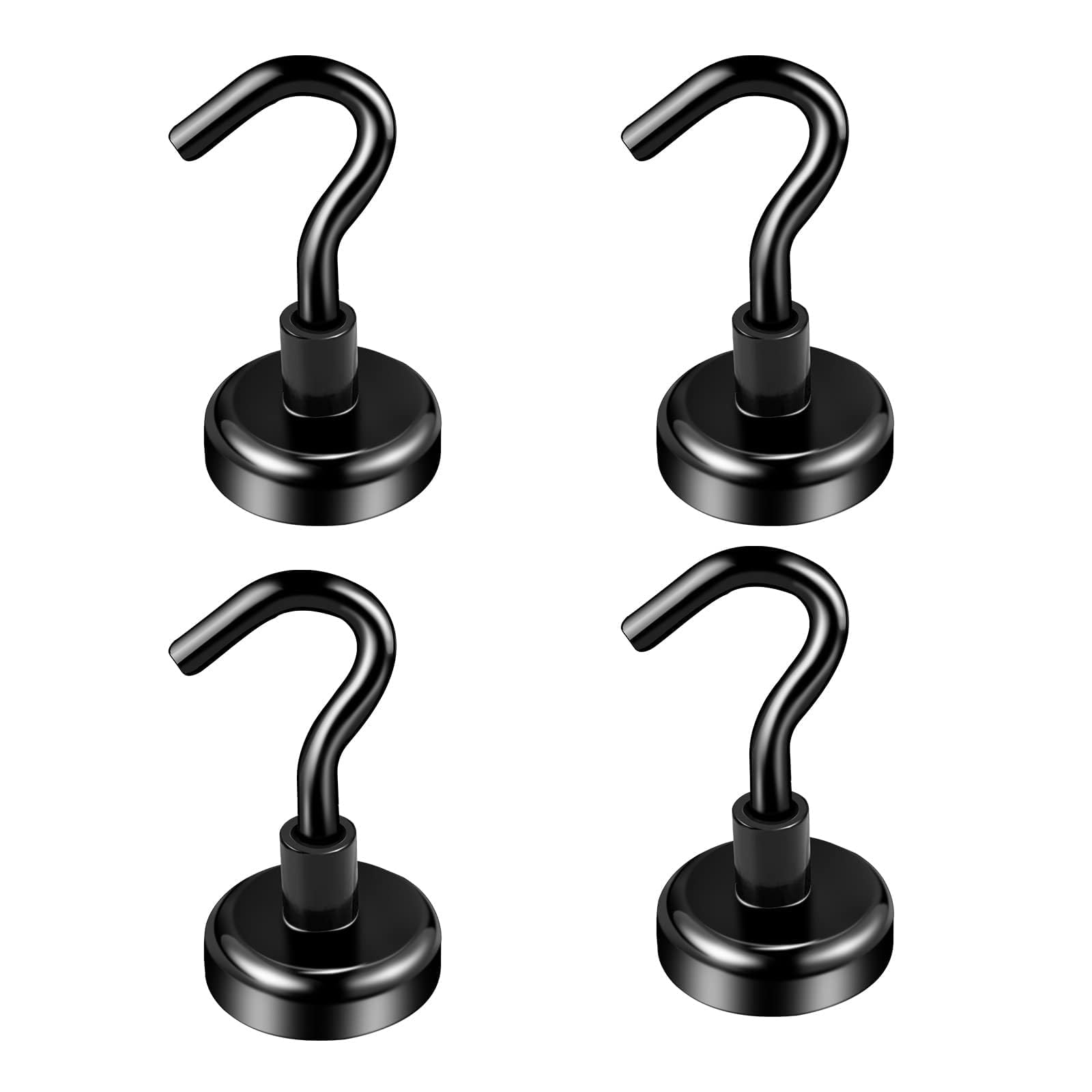 4 Pack Heavy Duty Magnetic Hooks - 22 lb+ Pull Extra Strong Neodymium Magnets for Hanging Towels, Keys, Tools - Perfect for Kitchen, Bathroom, Office & Workshop Organization (Black)