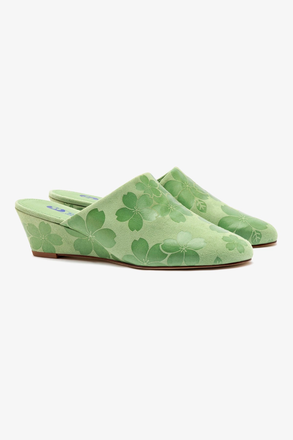 Venice Wedge Sandals in Pistachio & Sakura Print - Women's Suede Comfort Wedges for Spring & Summer Outfits | Perfect for Beach, Vacation, and Casual Wear