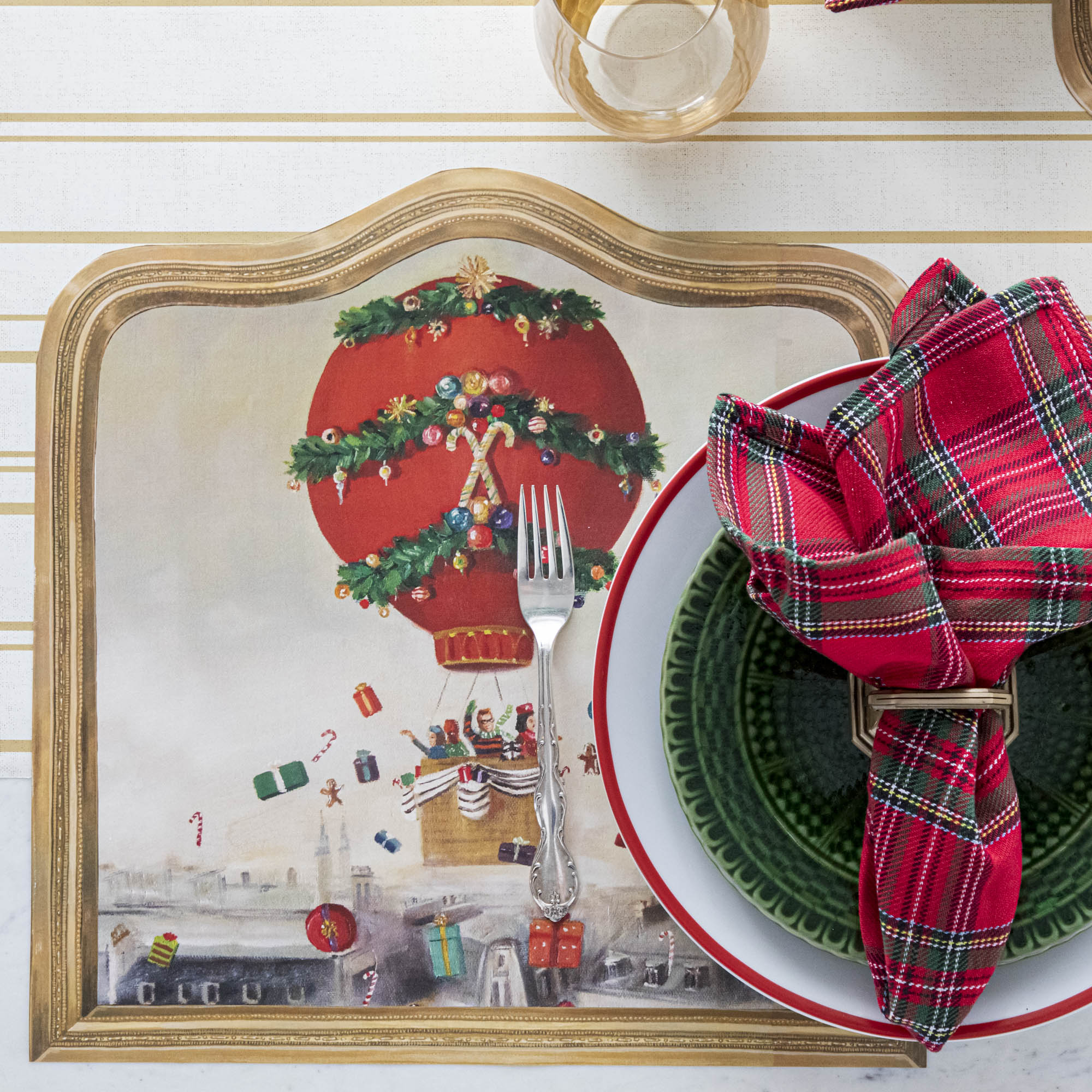 Custom Die-Cut Christmas Balloon Ride Placemat - Holiday Table Decor for Parties, Dining & Festive Gatherings