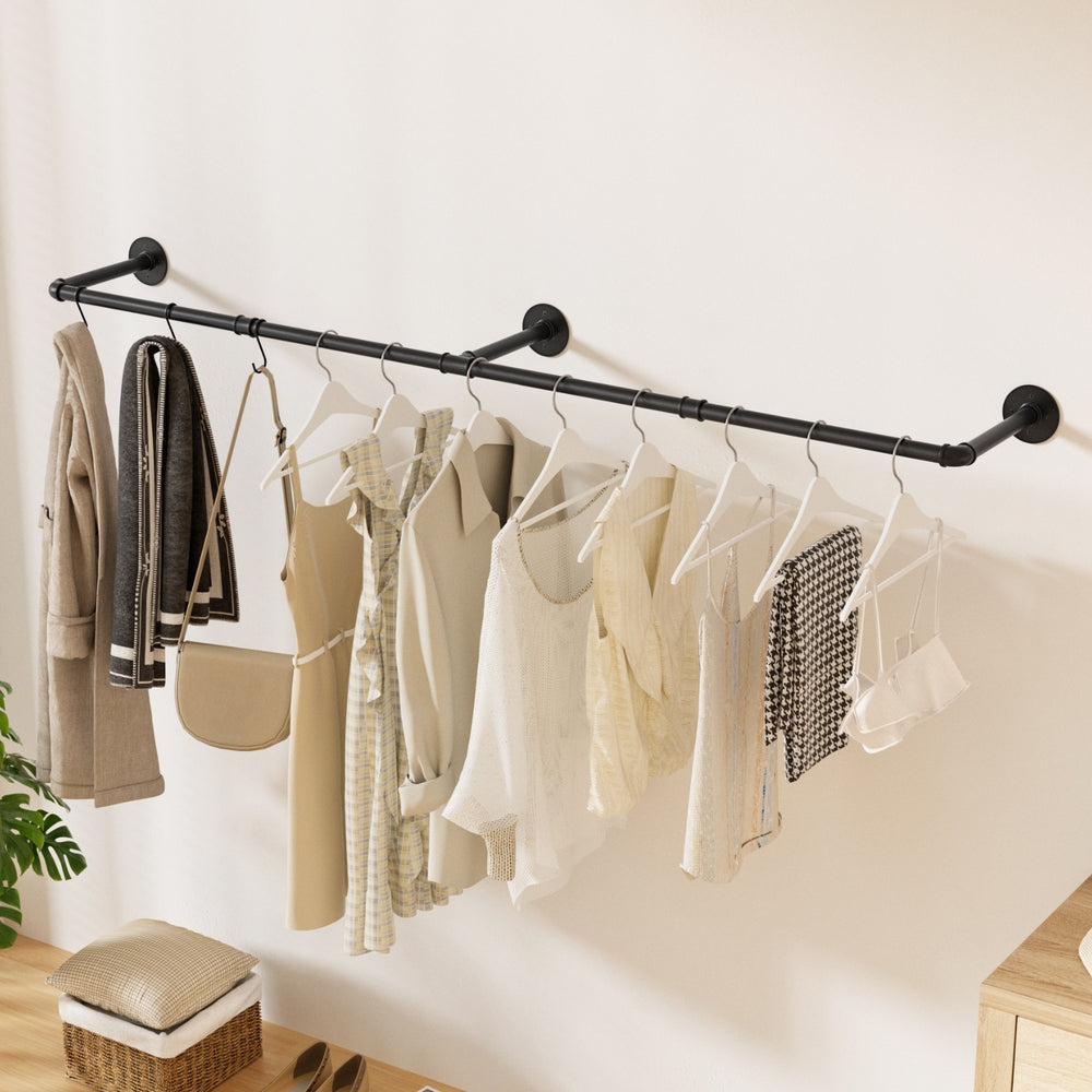 Premium Floating Metal Clothes Rack - Space-Saving Hanging Garment Organizer for Bedroom, Closet & Laundry Room