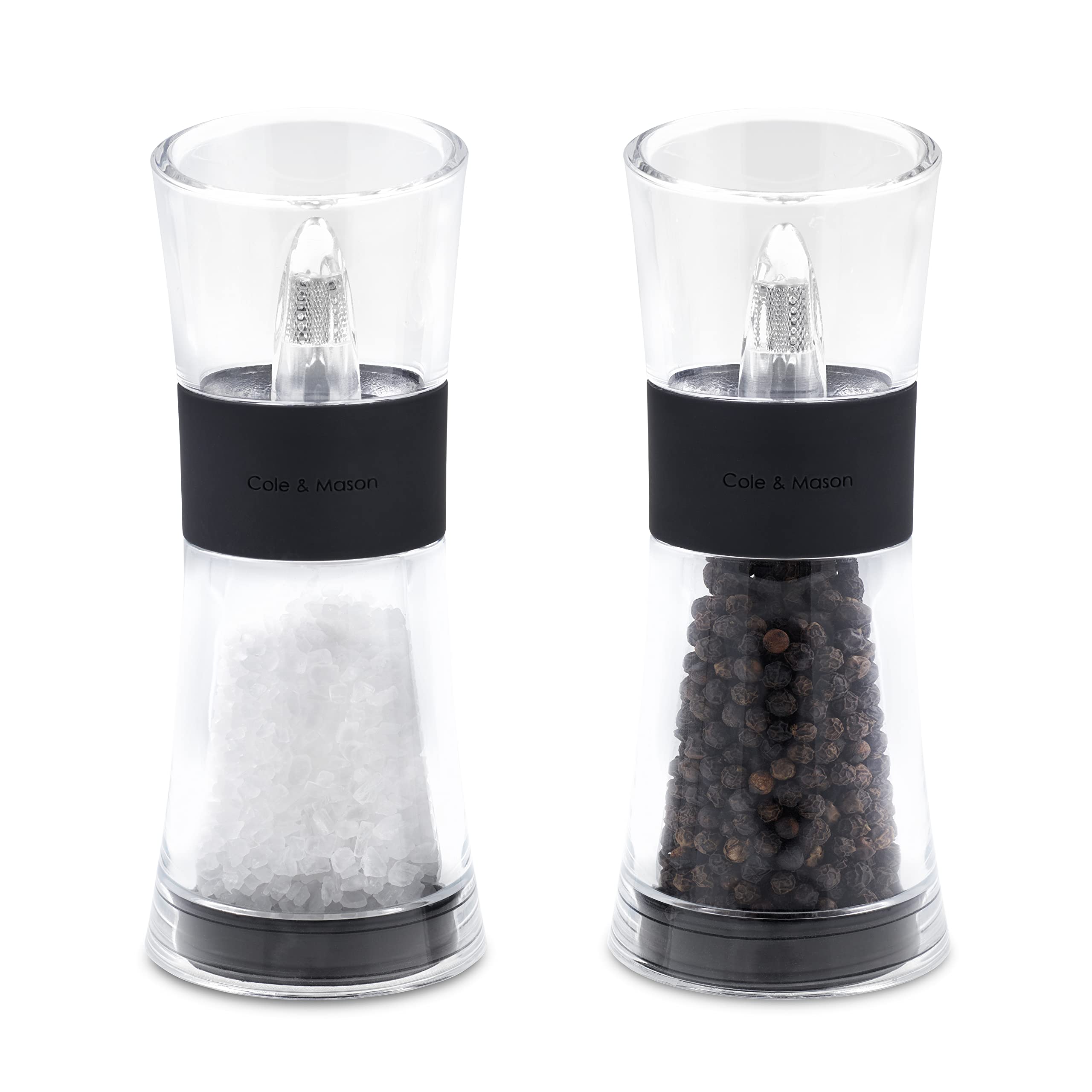 Cole & Mason H581580 Flip 180 Black Salt and Pepper Mill Set - Classic Inverta Acrylic Grinders (154mm) - Premium Kitchen Gift for Cooking & Dining