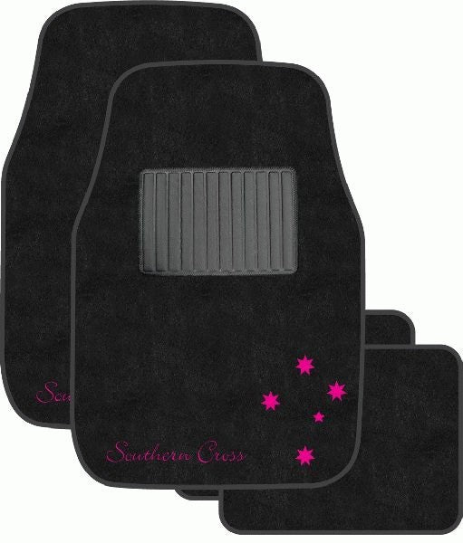 Premium Car Floor Mats Set of 4 - Southern X Cross Pink Stars Design for Front & Rear Seats | All-Weather Protection & Easy Cleaning | Perfect for SUVs, Trucks & Sedans