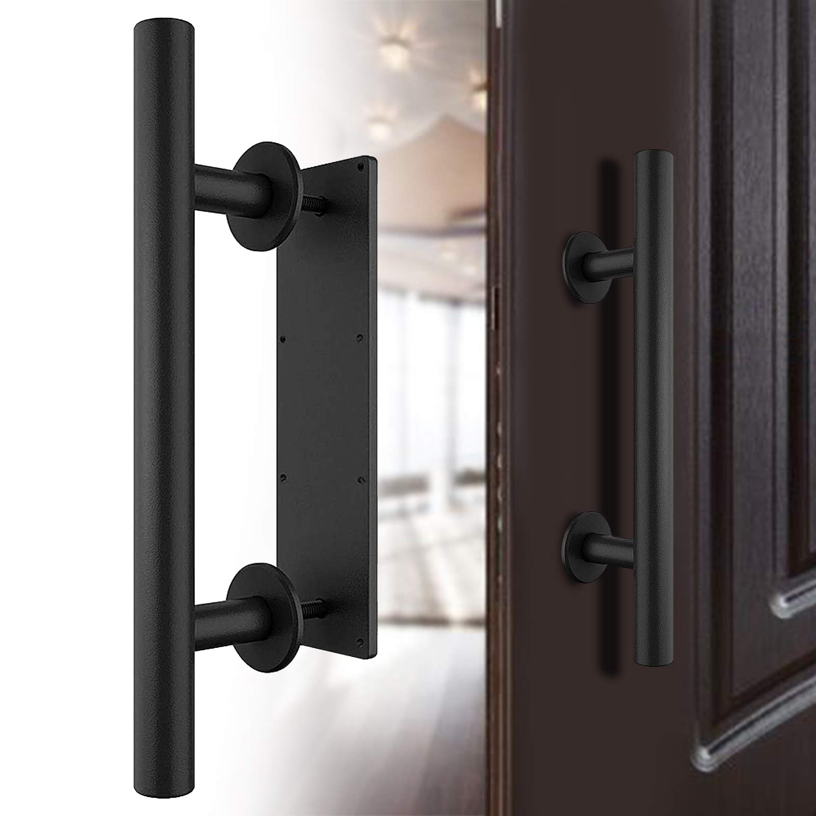 Premium Black Carbon Steel Sliding Barn Door Handle - Heavy Duty 11.88