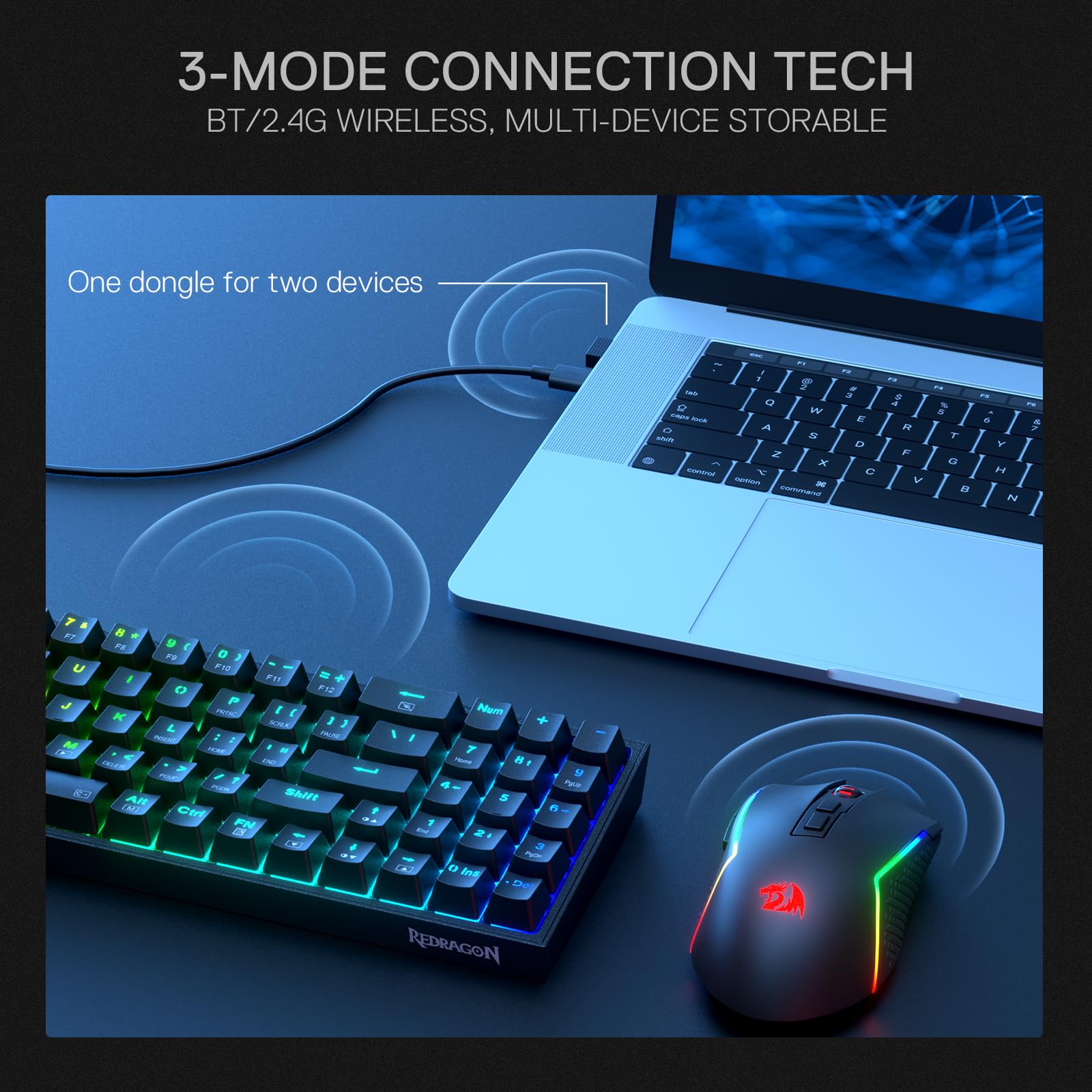 Redragon S136 Wireless Gaming Keyboard & Mouse Combo - 75% K628 Tri-Mode RGB Mechanical Keyboard with 7200 DPI Wireless Gaming Mouse, Shared USB Dongle | Perfect for PC Gaming, Esports & Home Office Setup