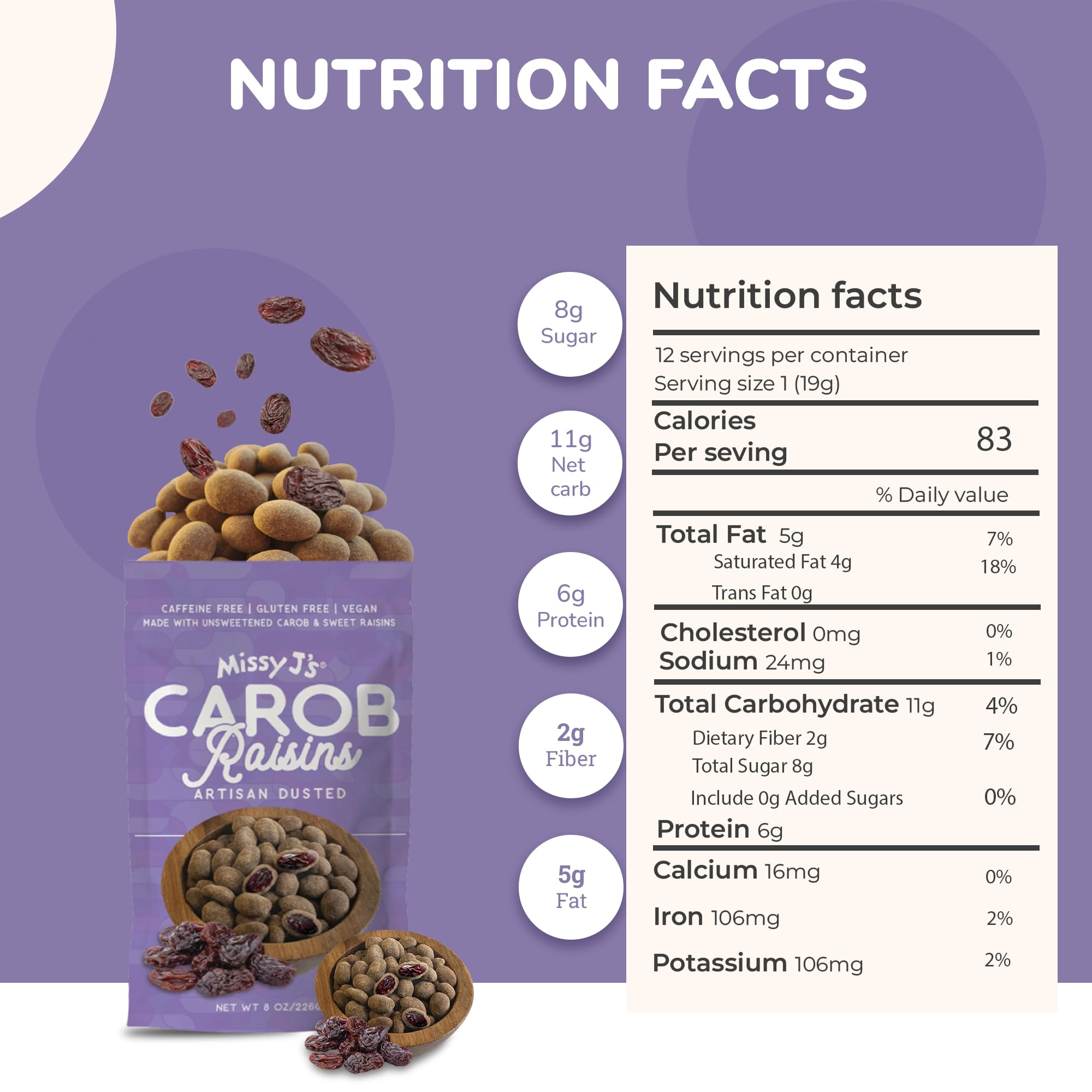 Organic Carob Covered Raisins 8 Oz (3 Pack) - Vegan, Gluten-Free, Dairy-Free Chocolate Alternative - Healthy Snacks for Kids, Office Treats & Baking Ingredient