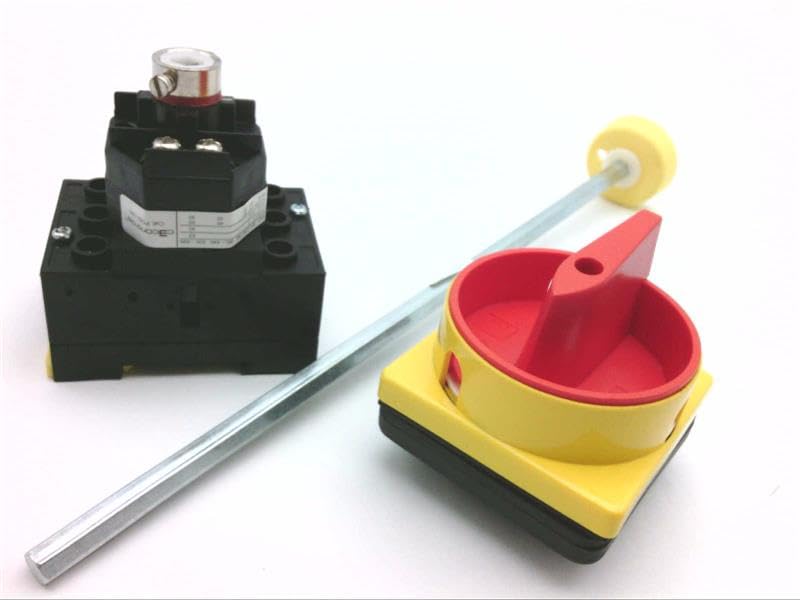 40 AMP 3 Pole Disconnect Switch IP65 Waterproof - PDS2-340-PHGRY11 - Panel/Base Mount with Red Operator & Yellow Bezel - Ideal for Industrial Control Panels, HVAC Systems, and Electrical Equipment Protection