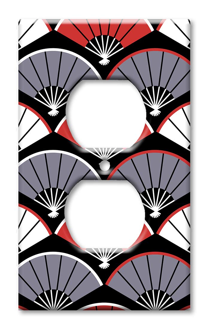 Oversized Art Plates - Jumbo Outlet Covers - Extra Large Switch Plates - Red, White & Gray Fan Design - Made in USA - Perfect for Home Decor & Wall Outlet Protection