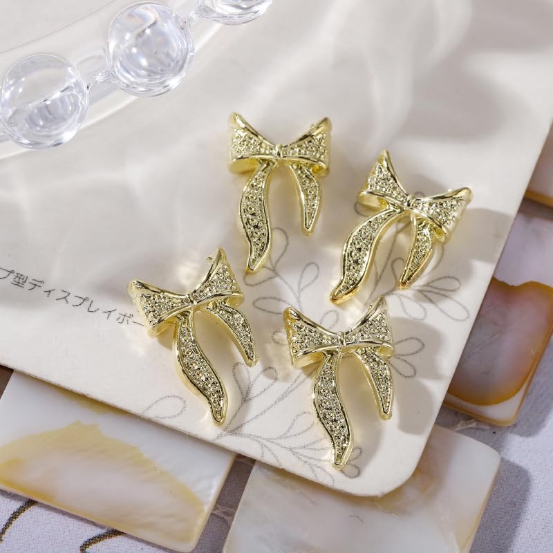 20Pcs 3D Gold Bow Knot Nail Charms with Rhinestones - Valentine's Day Nail Art Decorations for Acrylic Nails, DIY Manicure Supplies - Perfect for Bridal, Party, and Holiday Nail Designs