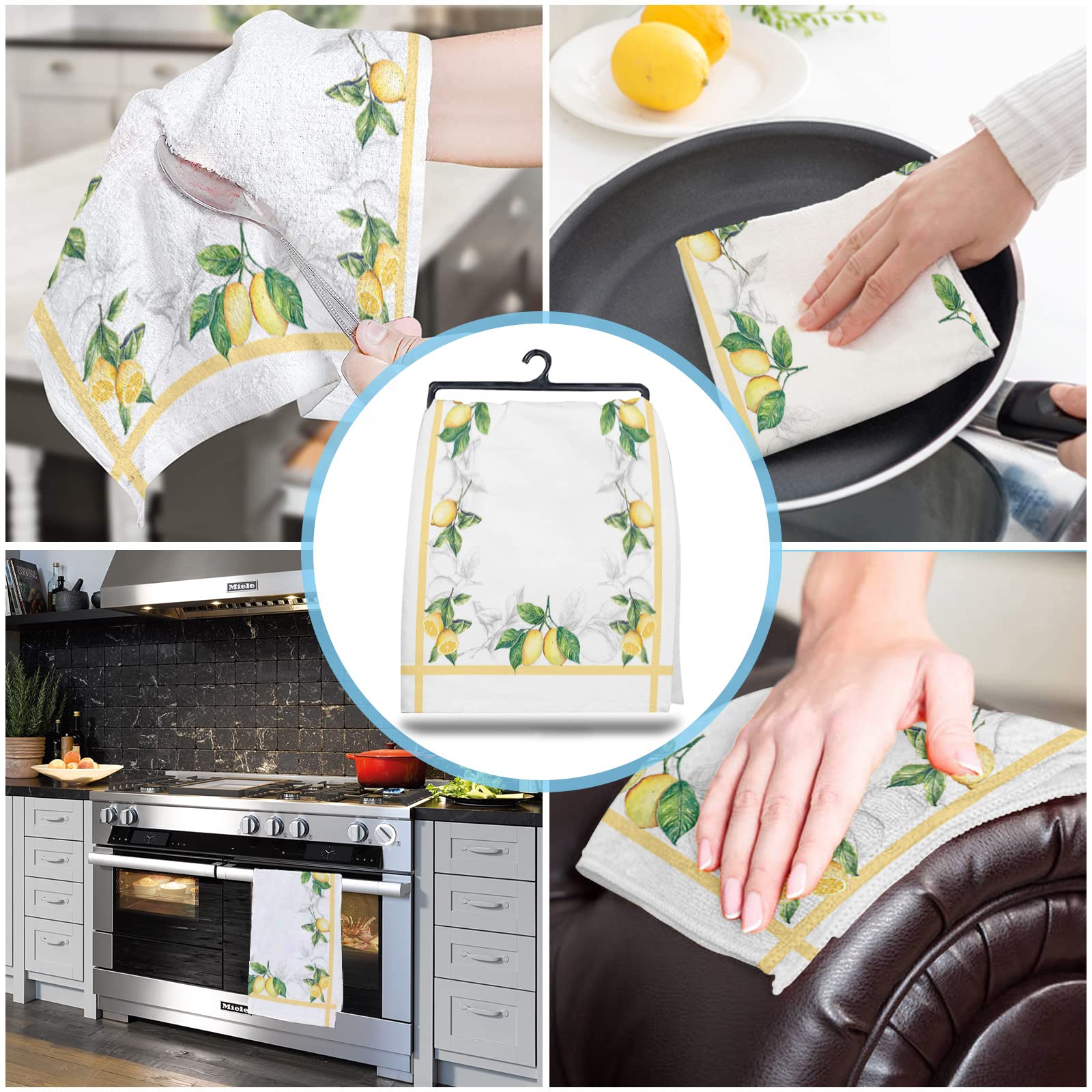 Premium Microfiber Kitchen Towels Set of 1 - Super Absorbent Dish Towels for Drying & Cleaning - 18x28in Farmhouse Style Lemon Yellow Plaid Design - Perfect for Kitchen, Dishes, Countertops & Spring Decor